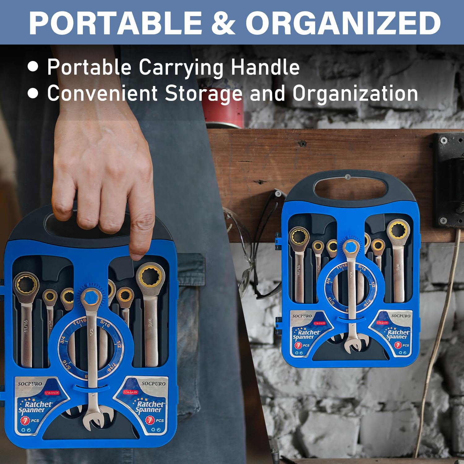 7Pcs Ratcheting Combination Wrench Set - SAE 5/16