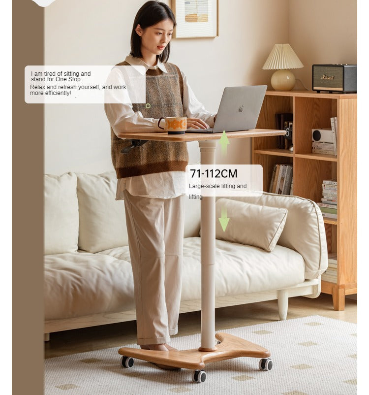 Solid Oak & Ash Wood Adjustable Height Standing Desk - Ergonomic Mobile Workstation for Home Office, Study & Workspace