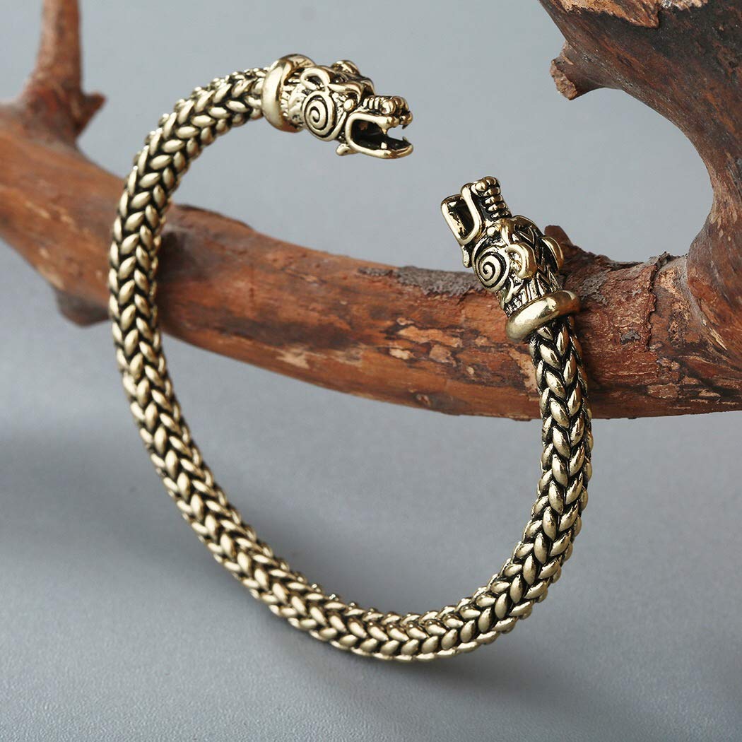 AILUOR Viking Dragon Bracelet for Men - Adjustable Norse Cuff Bangle in Gold & Silver | Pagan Jewelry for Everyday Wear, Gifts & Special Occasions