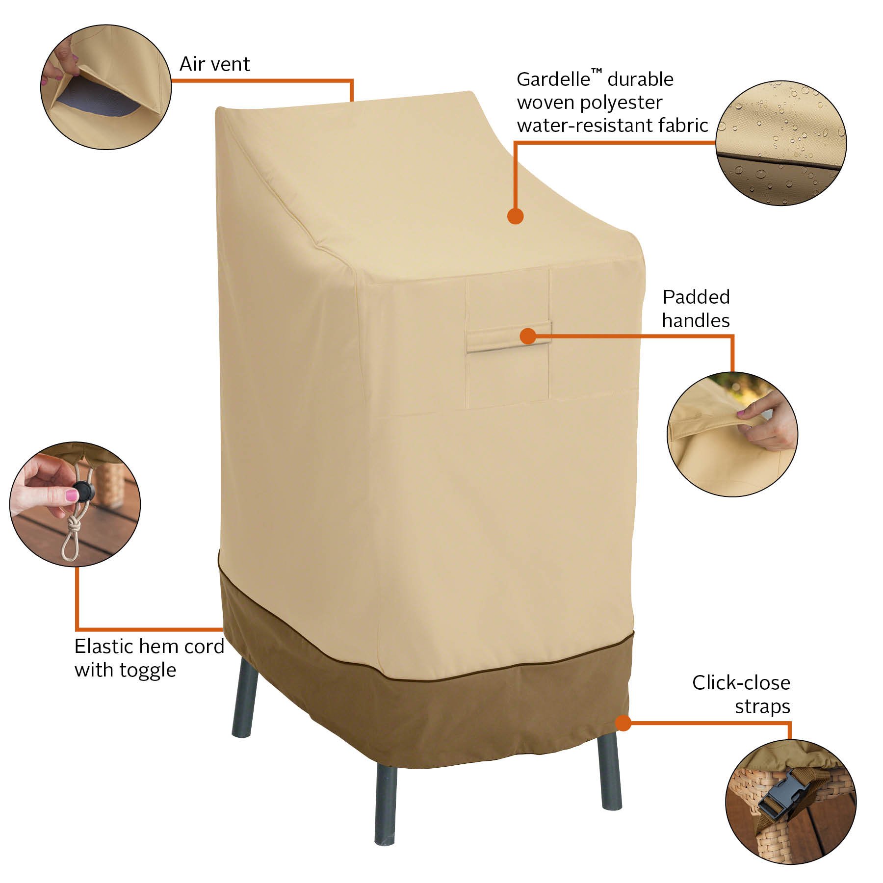 Classic Accessories Veranda 26 Inch Water-Resistant Patio Bar Chair & Stool Cover - Durable Outdoor Chair Covers for Deck, Garden, and Poolside Use
