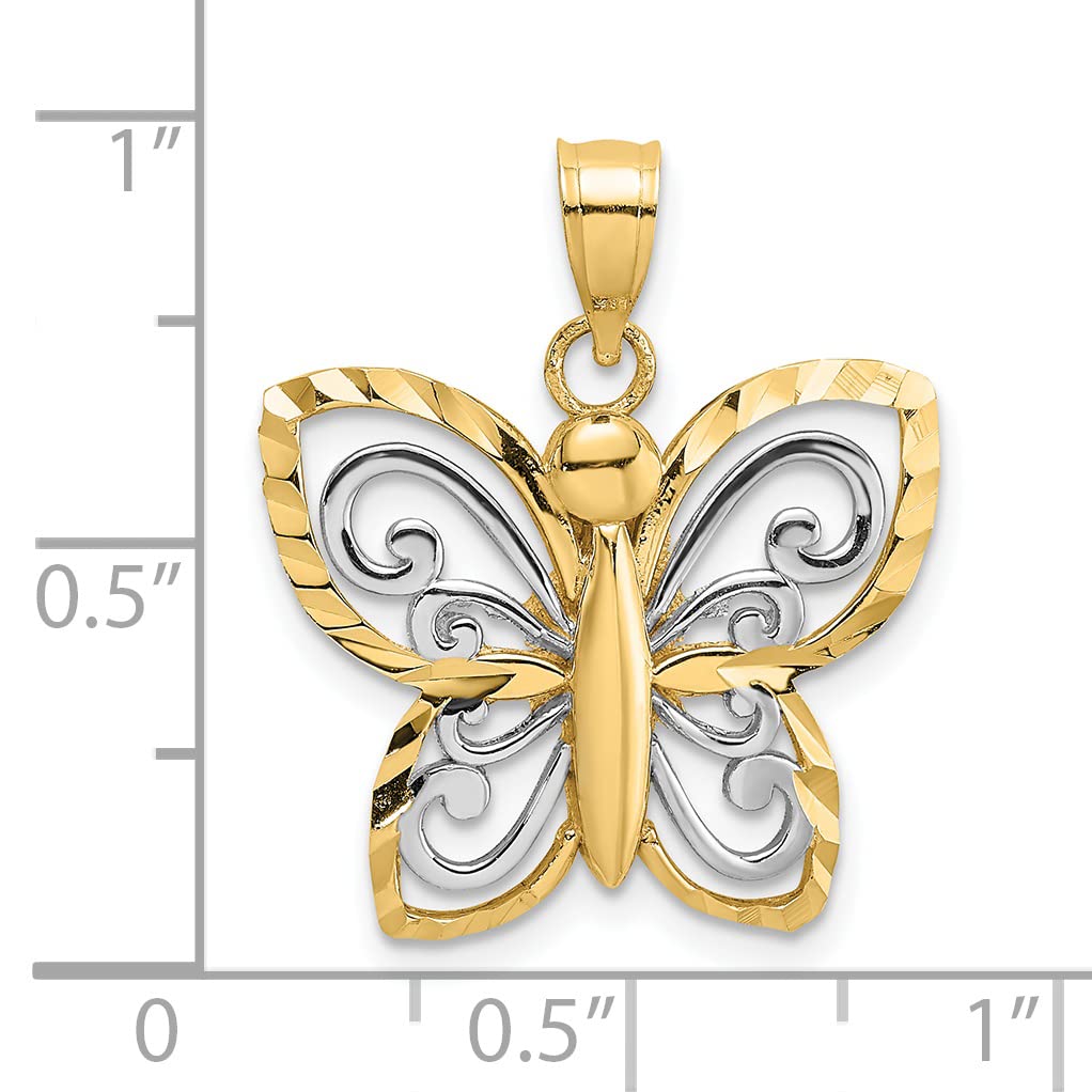 14k Yellow Gold Rhodium-Plated Butterfly Charm Necklace - Lex & Lu LALK9495 - Elegant Jewelry Gift for Women, Perfect for Valentine's Day & Anniversaries