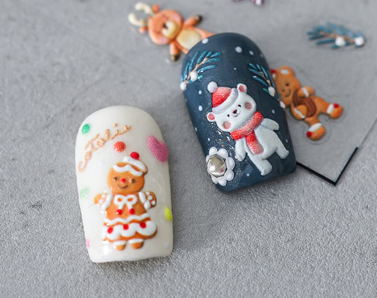 5D Christmas Nail Art Stickers - Winter Snowman & Elk Pattern Nail Decals for Holiday Nails (4 Sheets) | Perfect for Christmas Parties, Gift Giving & Festive Nail Designs