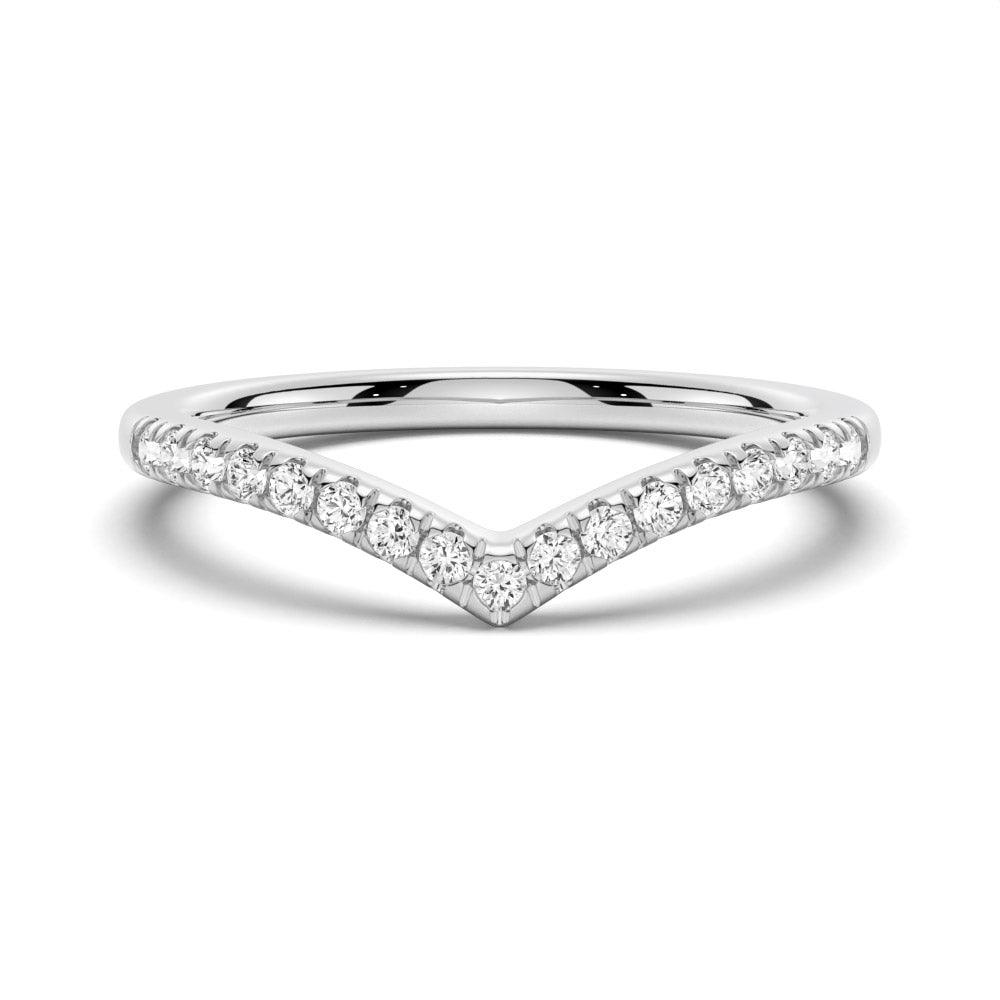 Curved V Moissanite Pave Wedding Band Ring for Women - 14K White Gold Bridal Set, Anniversary Gift for Her - Perfect for Engagement, Wedding & Special Occasions