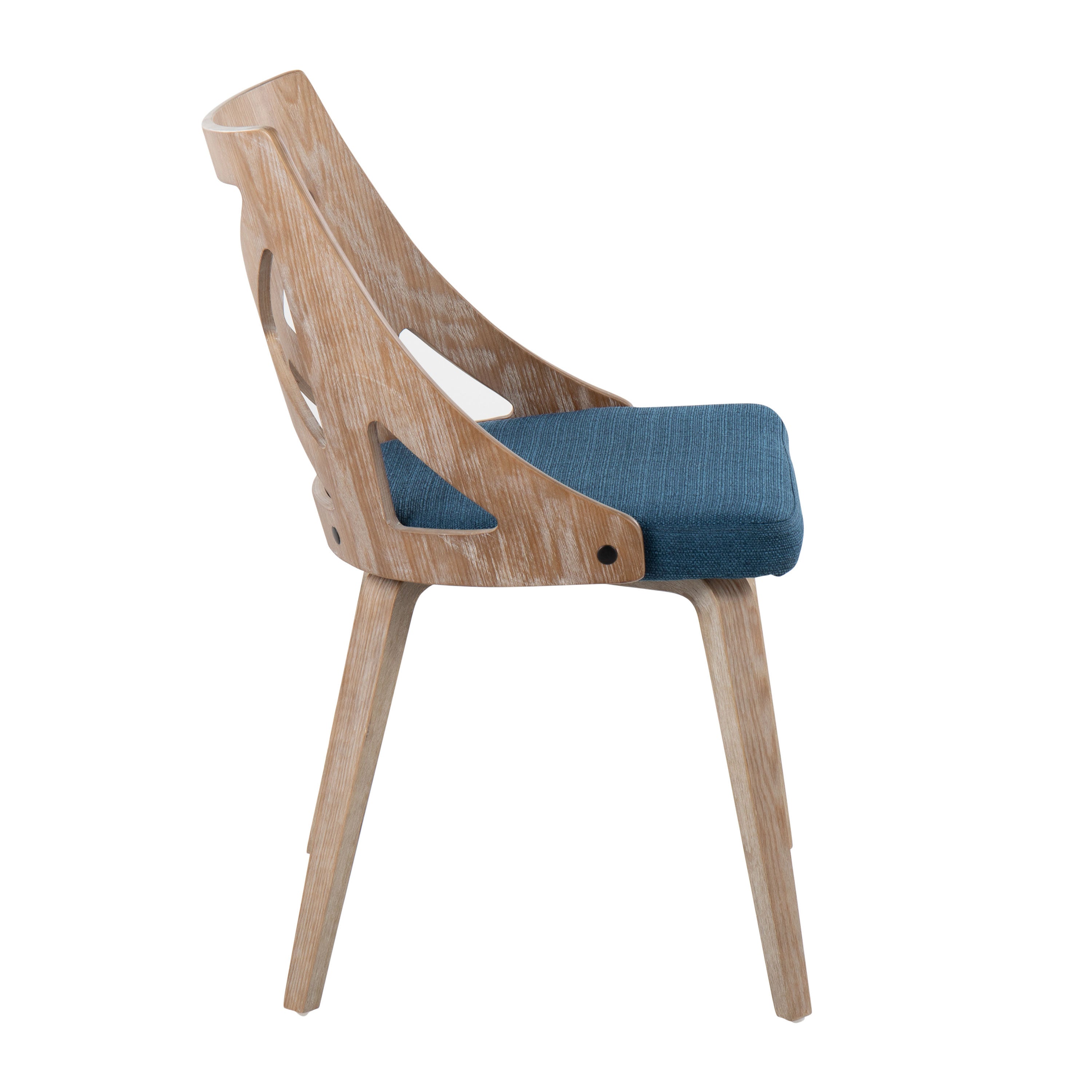 LumiSource Charlotte Farmhouse Chair Set of 2 - White Washed Wood & Blue Fabric Upholstered Dining Chairs for Kitchen, Breakfast Nook or Farmhouse Decor