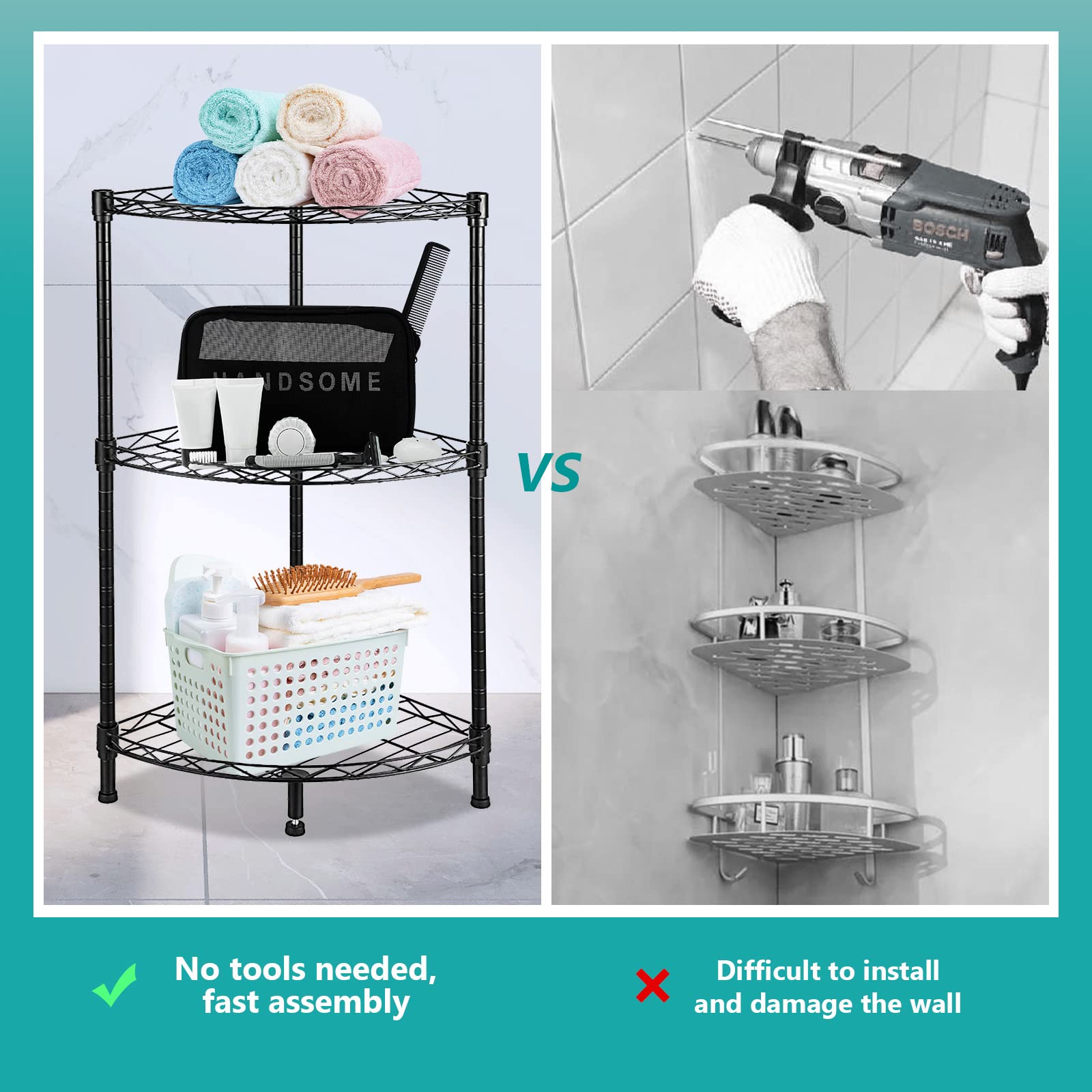 3-Tier Adjustable Metal Wire Corner Shelving Unit - 13.8