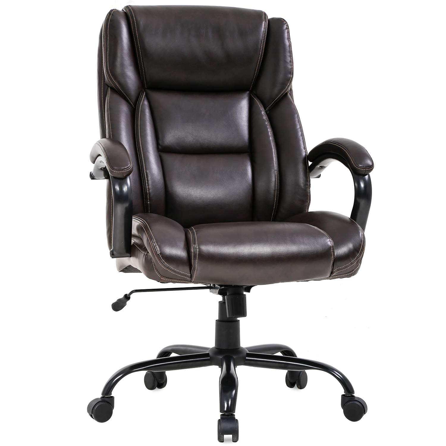 Big and Tall Office Chair 500lbs Capacity - Extra Wide Seat Ergonomic Computer Desk Chair with Adjustable Lumbar Support & Armrests - High Back Executive Swivel Rolling Chair for Heavy People - Perfect for Home Office, Gaming & Workspaces (Brown)