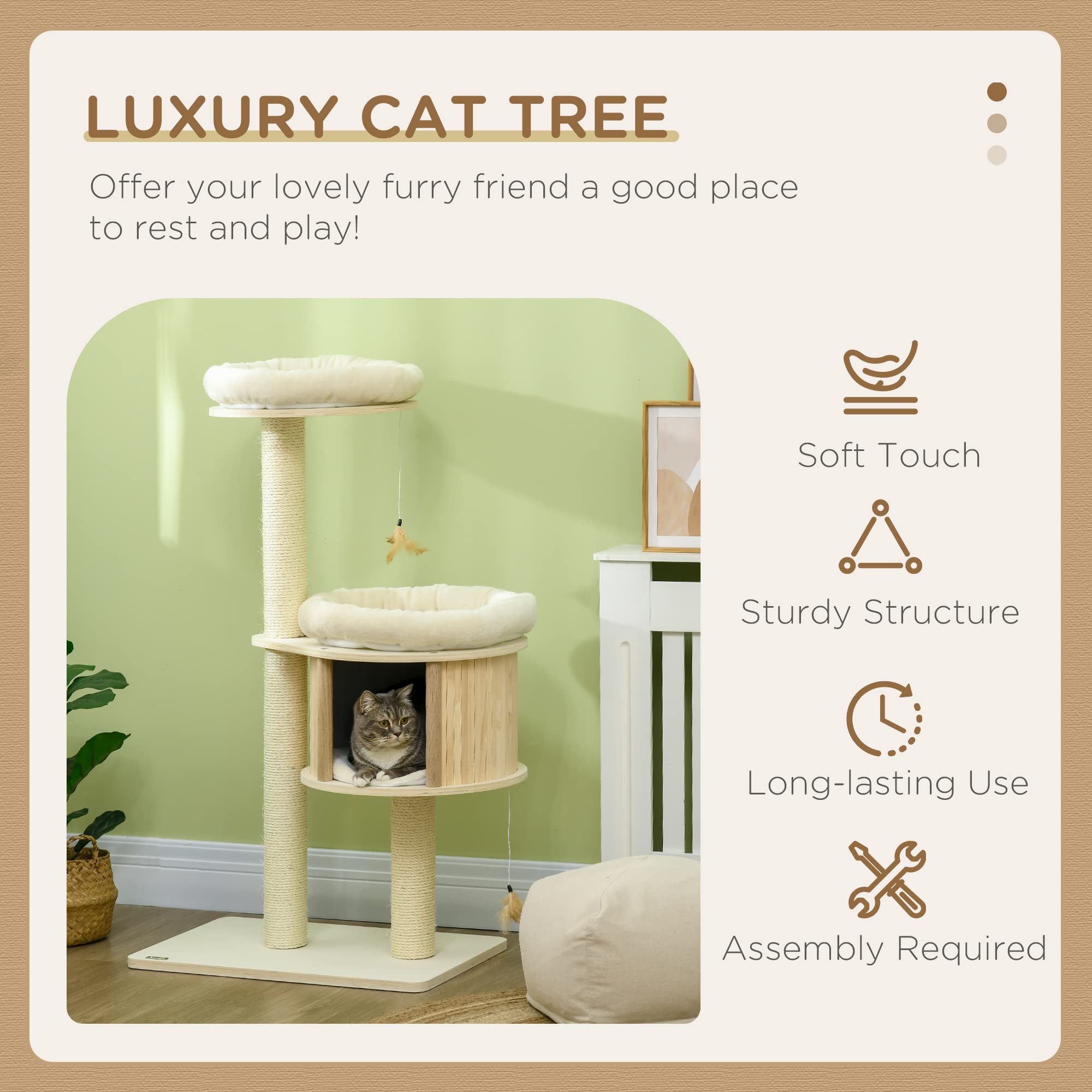 Premium 3-Level Cat Tree with Scratching Posts, Cozy Bed & Condo - Multi-Kitten Cat Tower with Playful Badminton Toys for Indoor Cats | Perfect for Play, Climbing & Relaxation in Home or Apartment