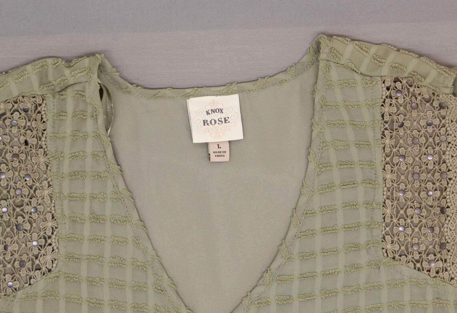 Knox Rose Women's Sleeveless Embellished Woven Top - Olive XS | Boho Chic Summer Blouse for Casual Outings & Beach Vacations