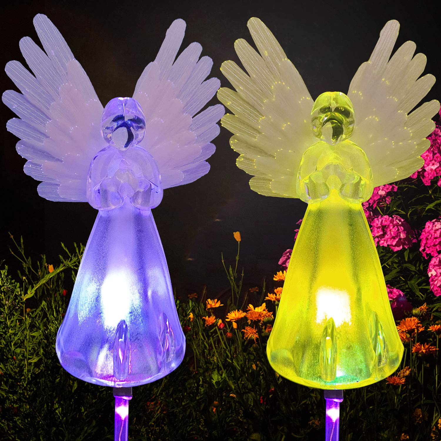 Angel Solar Path Lights - 2 Pack Outdoor Garden Lights for Cemetery, Yard & Landscape | Perfect Mother's Day Gift for Mom, Wife & Grandma | Weatherproof Solar-Powered Grave Decor & Memorial Garden Lights for Patio, Walkway & Backyard