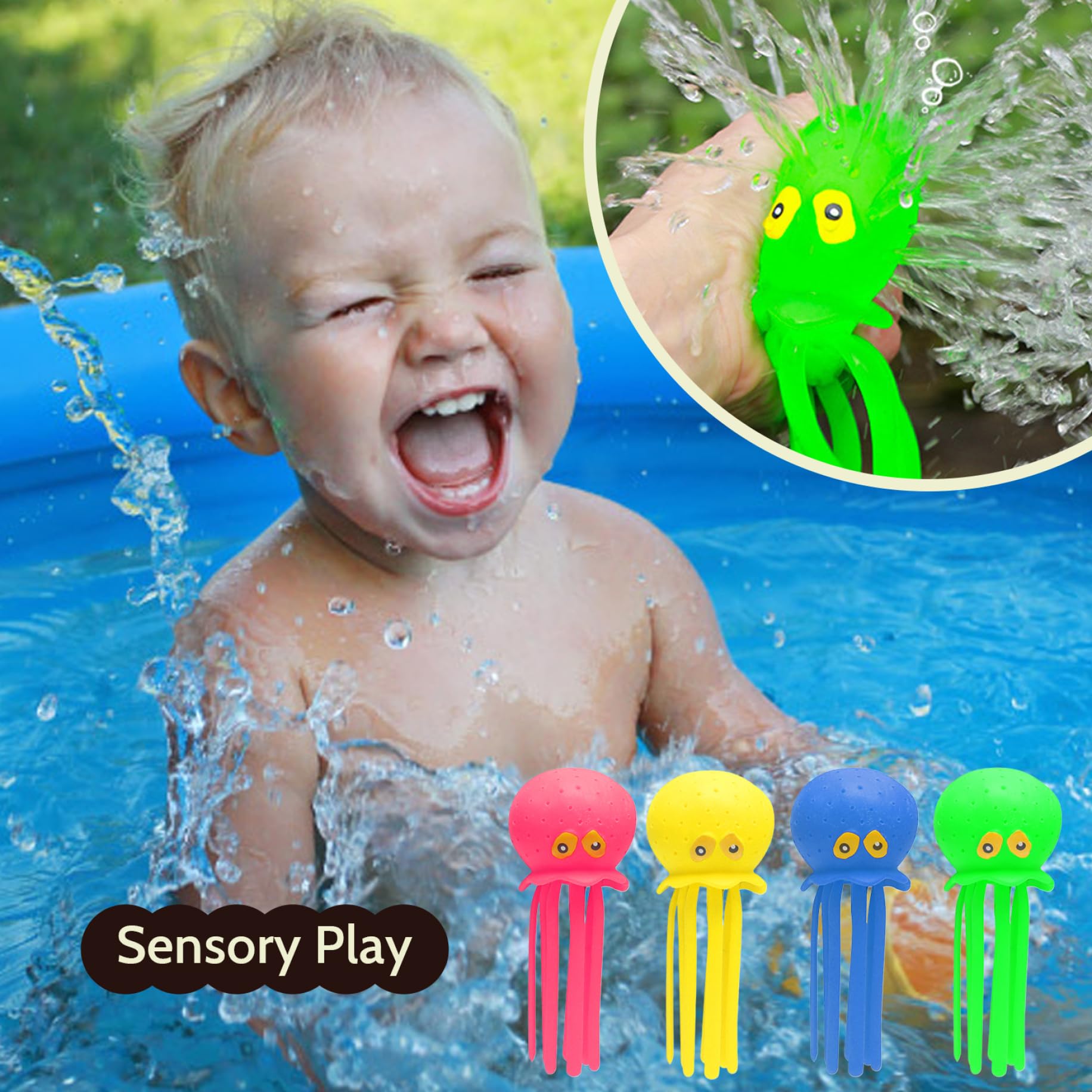 **6PCS Squeezable Soft Octopus Bath Toys for Kids - Cute Water Sensory Pool Toys with Multi-Holes, Stress Relief & Fun Toddler Toys (6.3x2.6 Inches) - Perfect for Bathtime, Pool Play & Sensory Development (Ages 3+)**