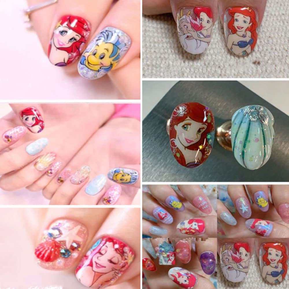 6 Sheets Cute Cartoon 3D Self-Adhesive Nail Art Stickers - Mermaid & Princess Nail Decals for Women & Girls - DIY Nail Art Supplies for Parties, Weddings, and Daily Nail Decoration