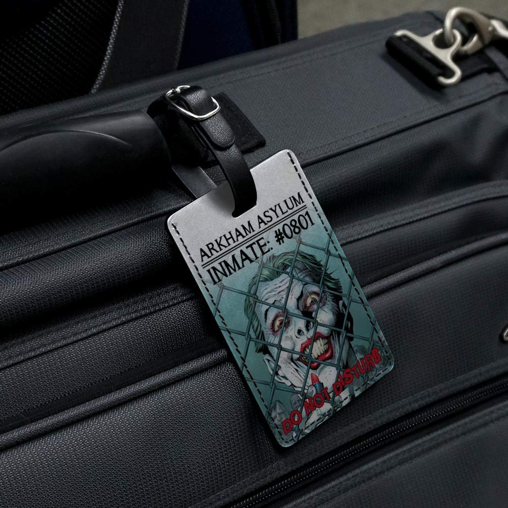 Batman Joker Inmate Do Not Disturb Leather Luggage Tag - Personalized ID Card Holder for Suitcases, Backpacks & Travel Bags - Perfect for Cosplay, Comic Con & Batman Fans