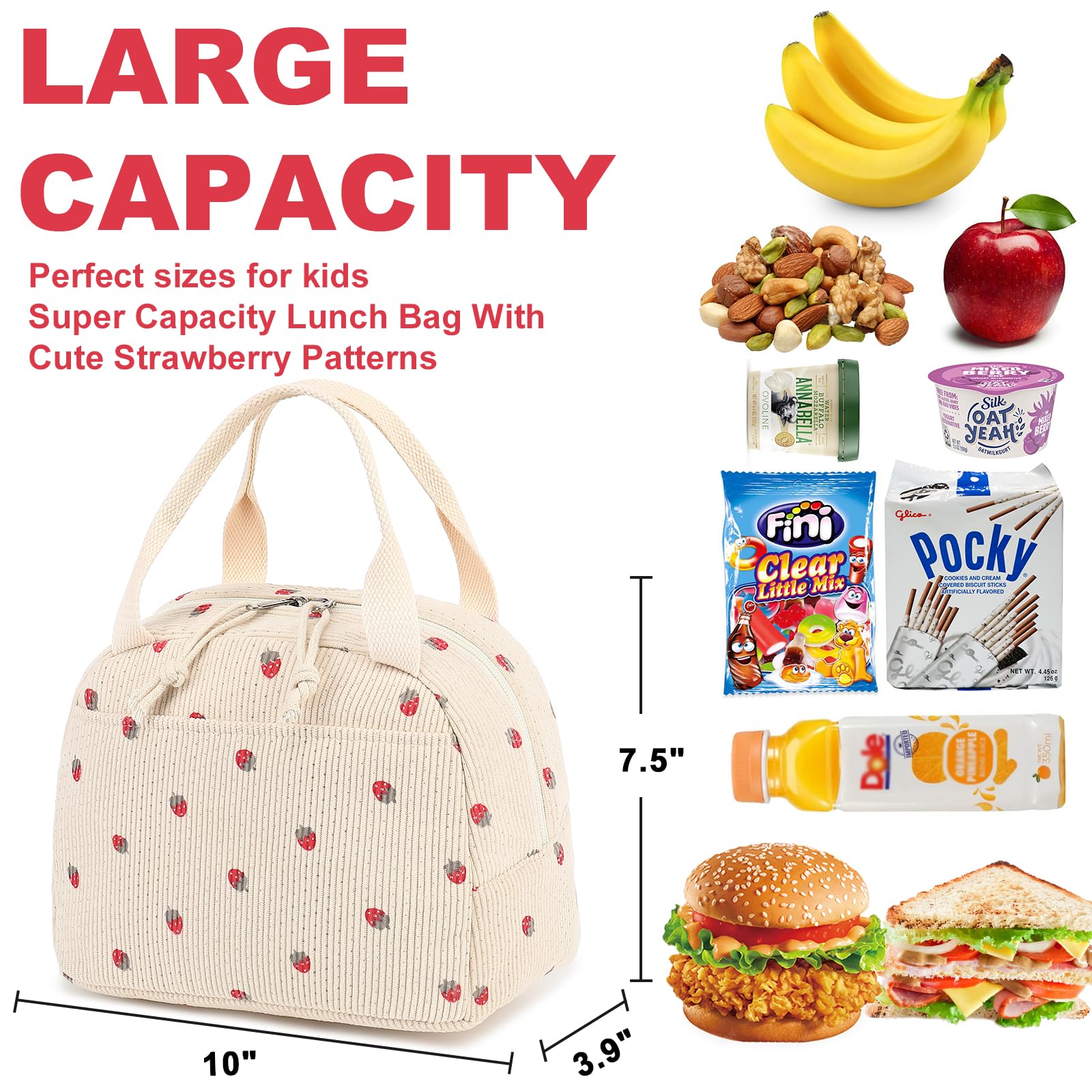 Stylish Corduroy Backpack for Teen Girls - Lightweight School Bag for Elementary, Middle & High School, Women's Travel & Casual Daypack (Strawberry) - Perfect for School, Travel & Everyday Use