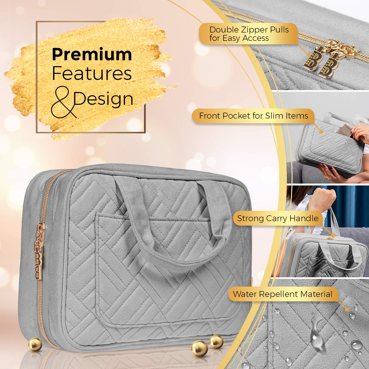 BOACAY Hanging Travel Toiletry Bag for Women - Waterproof Makeup Organizer with Multiple Pockets for Cosmetics, Toiletries & Travel Essentials - Perfect for Bathroom, Shower, Camping & Vacation Trips