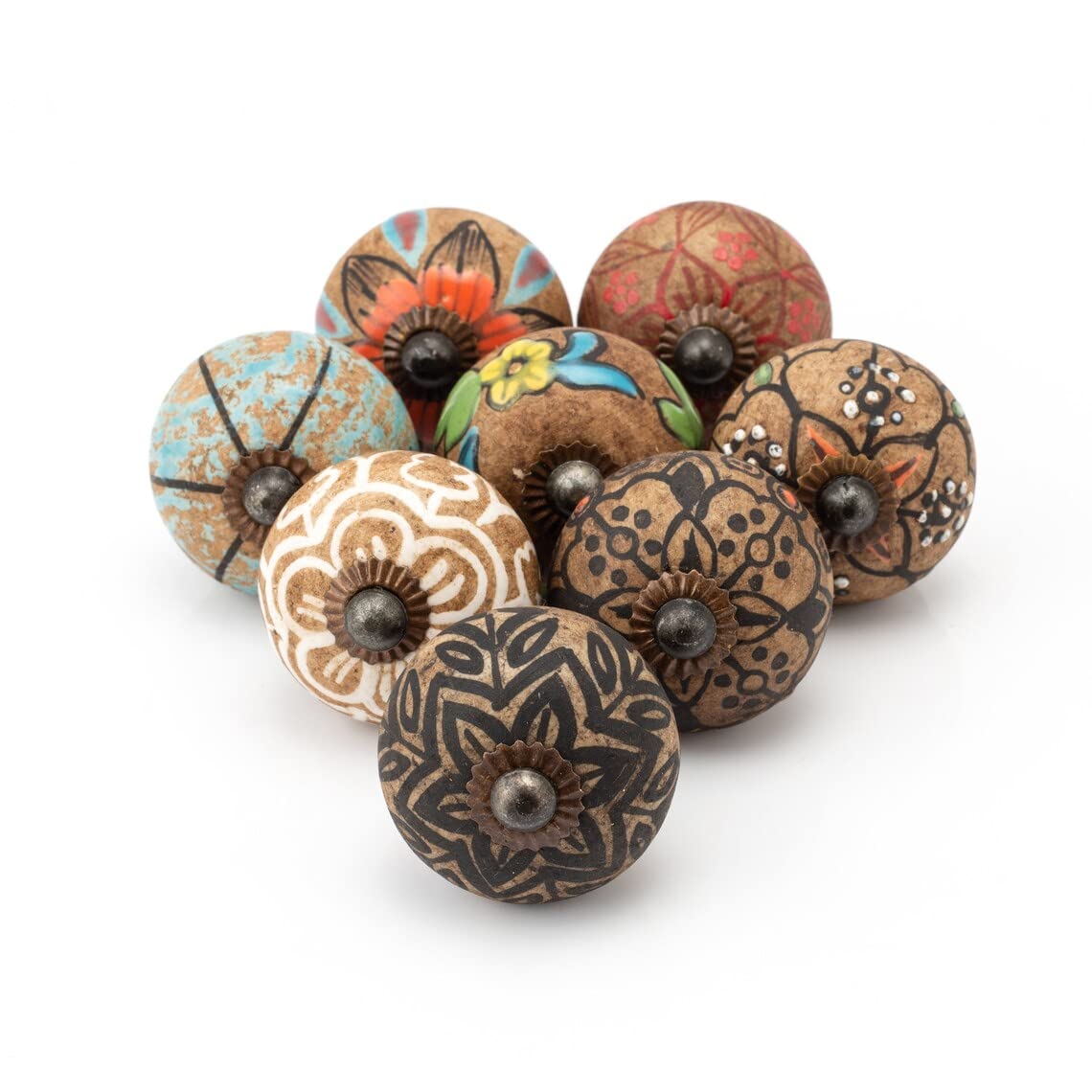 Vintage Style Hand-Painted Ceramic Cabinet Knobs and Drawer Pulls - Set of 8 - ATCUSA Premium Furniture Hardware for Kitchen Cabinets, Dressers & Doors - Durable Decorative Knobs for Home Renovation & DIY Projects