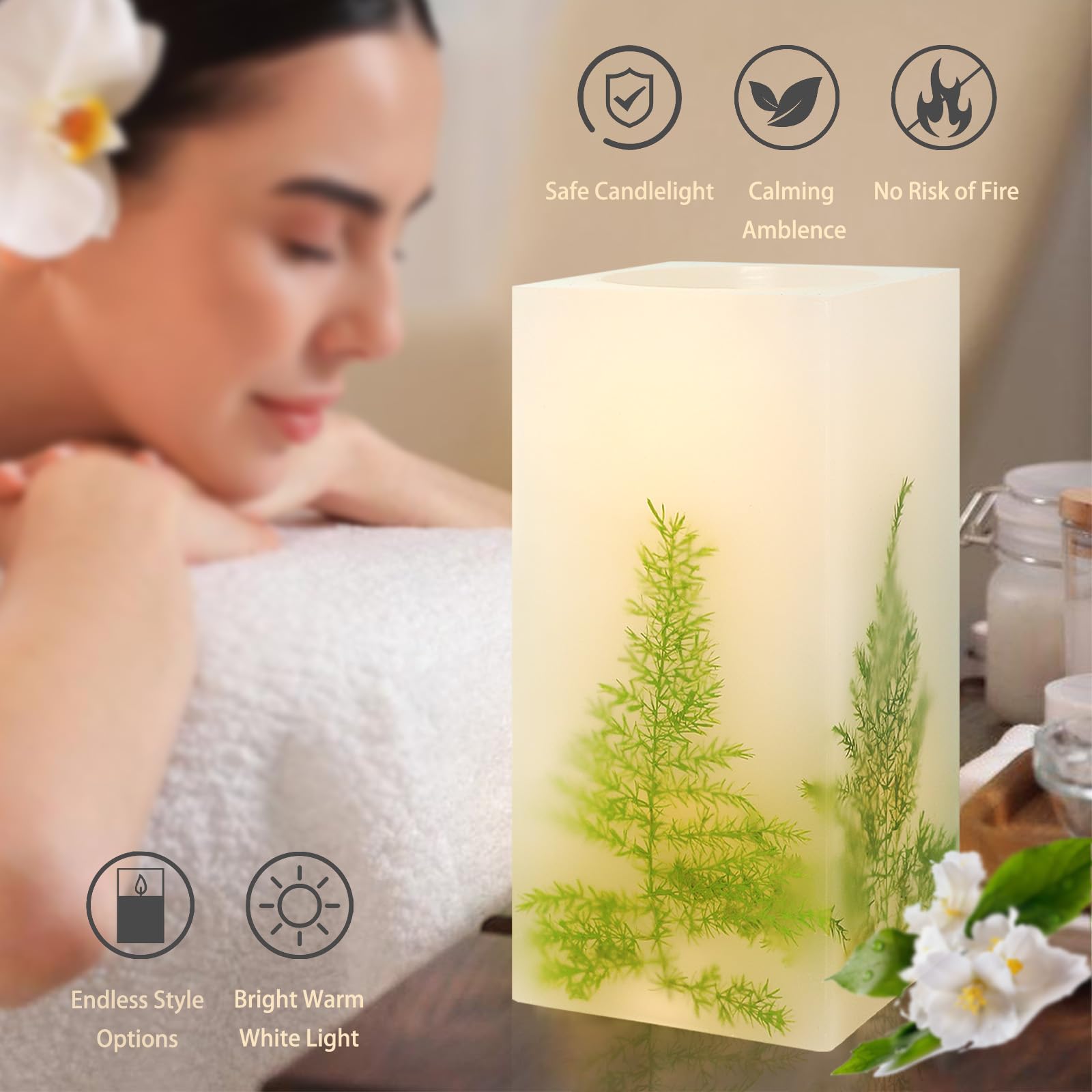 Silverstro Holiday Flameless LED Candle - Real Wax Asparagus Flickering Battery Operated Candle for Home, Bedroom, Kitchen, Party, Christmas & St. Patrick's Day Decor (3