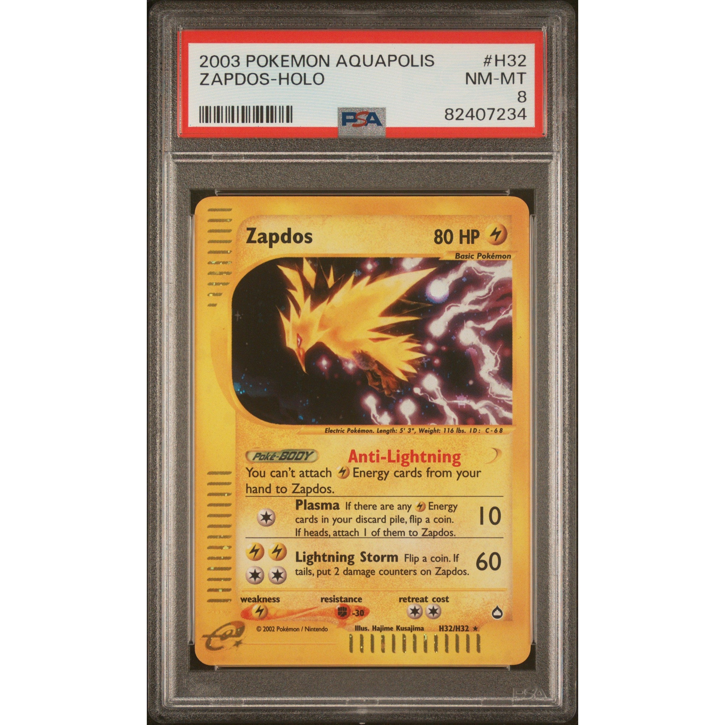 2003 Pokemon Aquapolis Zapdos H32/H32 PSA 8 Graded Card - Rare Collectible for Pokemon TCG Players & Investors | Perfect for Display, Gaming & Trading