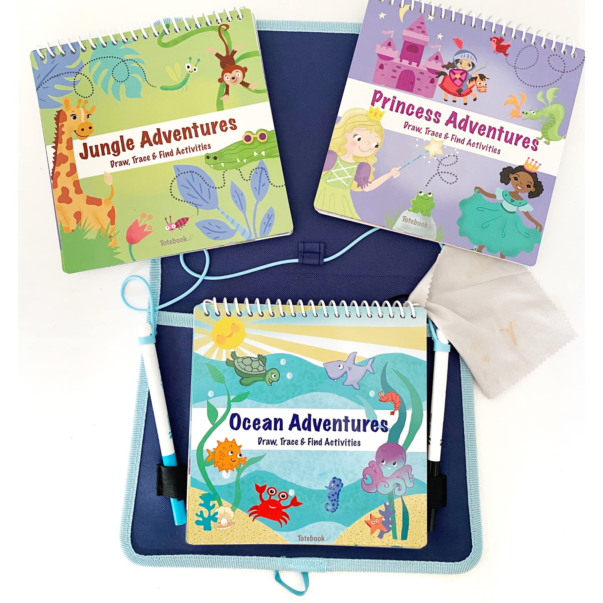 Kids Dry Erase Activity Book Set with 2 Bonus Activity Books for Ages 4-7 | Reusable Whiteboard Coloring, Drawing & Maze Book | Includes Washable Markers & Ocean Stickers | Screen-Free Learning Toy for Preschool & Kindergarten Classroom or Home Use
