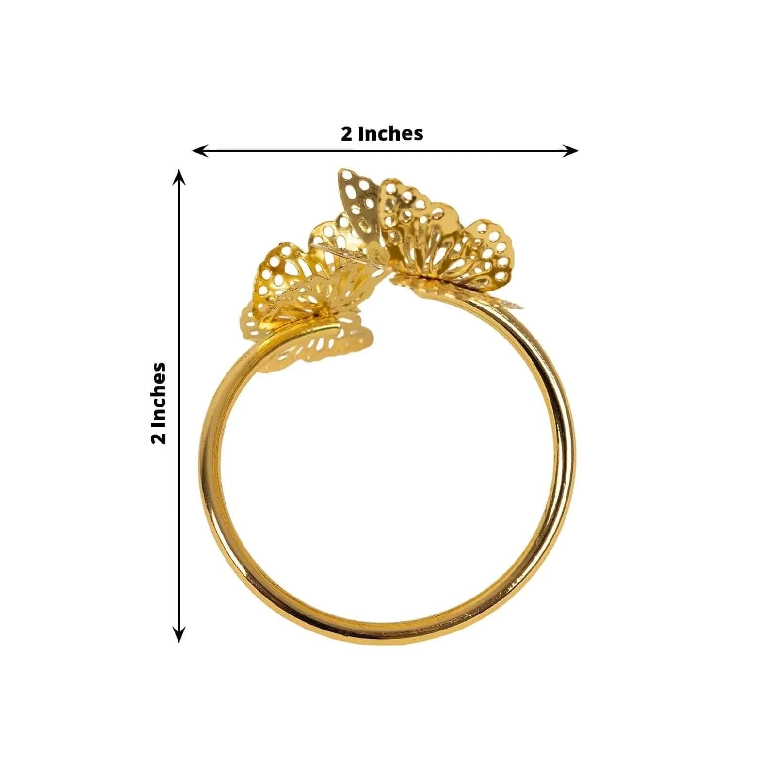 4 Pack Gold Laser Cut Butterfly Metal Napkin Rings for Wedding, Party, and Holiday Table Decor - Elegant Dining Accessories
