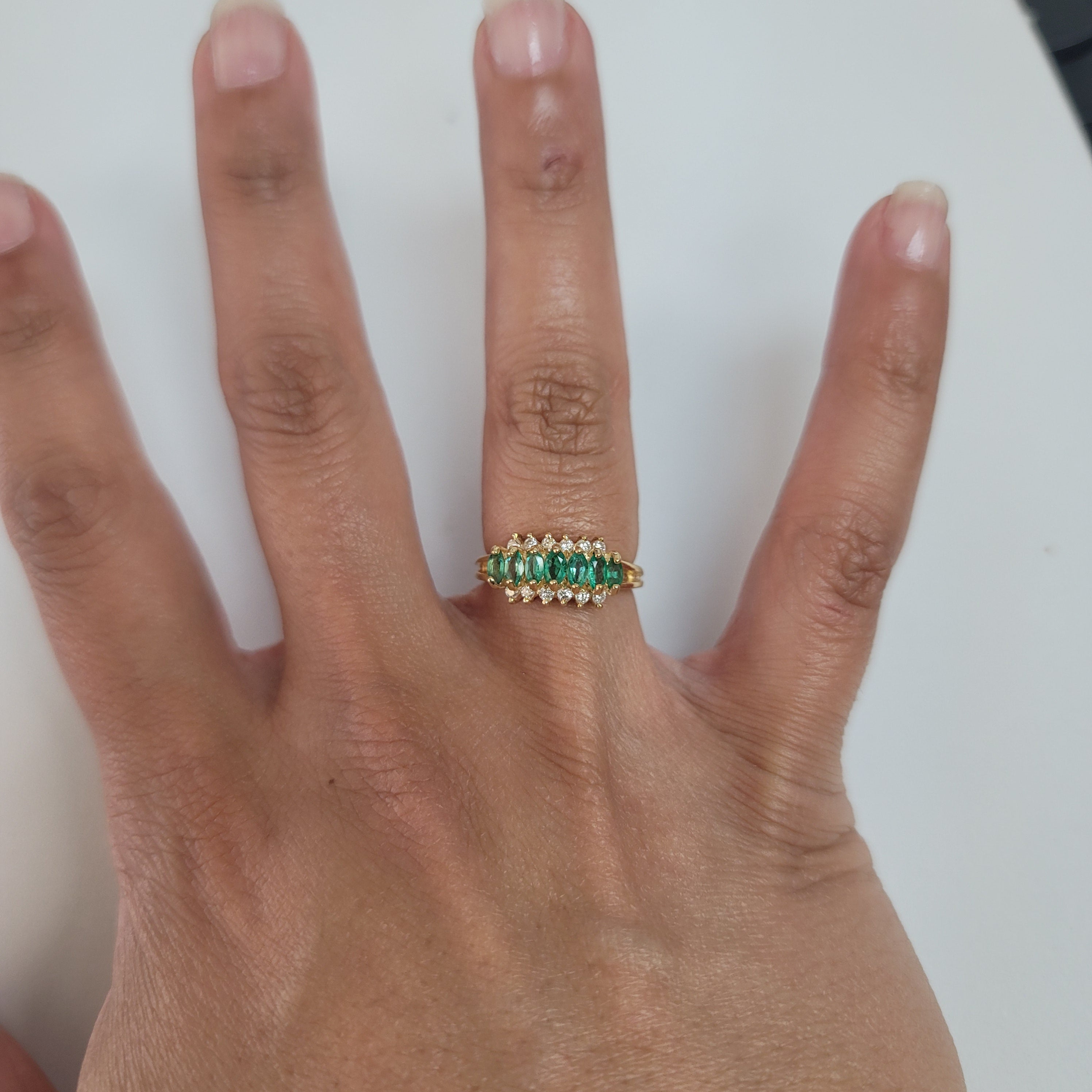 1 Carat Marquise Cut Emerald and Diamond Wedding Band - Elegant Bridal Ring for Engagement, Anniversary & Special Occasions