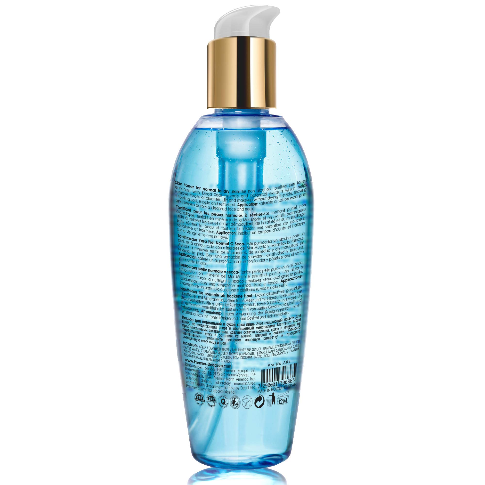 Premier Dead Sea Skin Toner for Normal to Dry Skin | pH 5.5 Balancing Alcohol-Free Facial Toner | Natural Ingredients with Witch Hazel & Minerals | 8.5 fl.oz | Hydrating & Soothing for Daily Skincare Routine