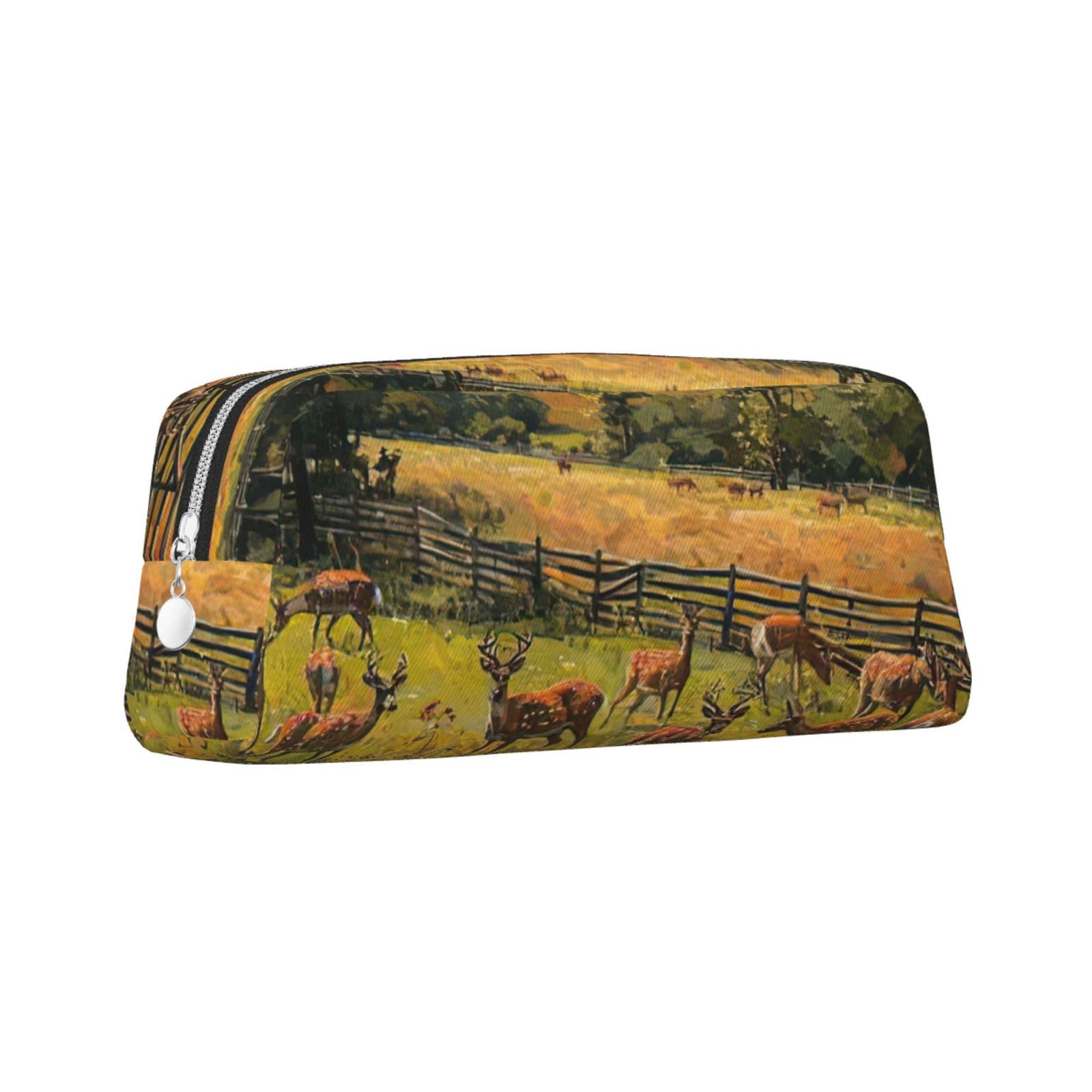 Deer Print Pencil Case & Makeup Bag - Cute Farm Animal Design Pouch for School, Office, Travel & Cosmetics Storage (Women & Men)