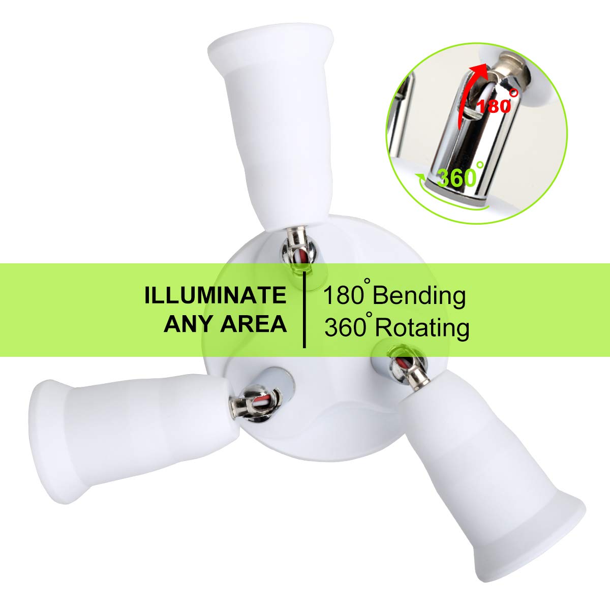 3 in 1 Light Bulb Socket Splitter - E26/E27 Multi Socket Adapter with 360° Rotation - Standard Base Converter for LED/CFL Bulbs (60W per Port, 180W Total) - Perfect for Home Lighting, Bedroom Lamps & DIY Projects