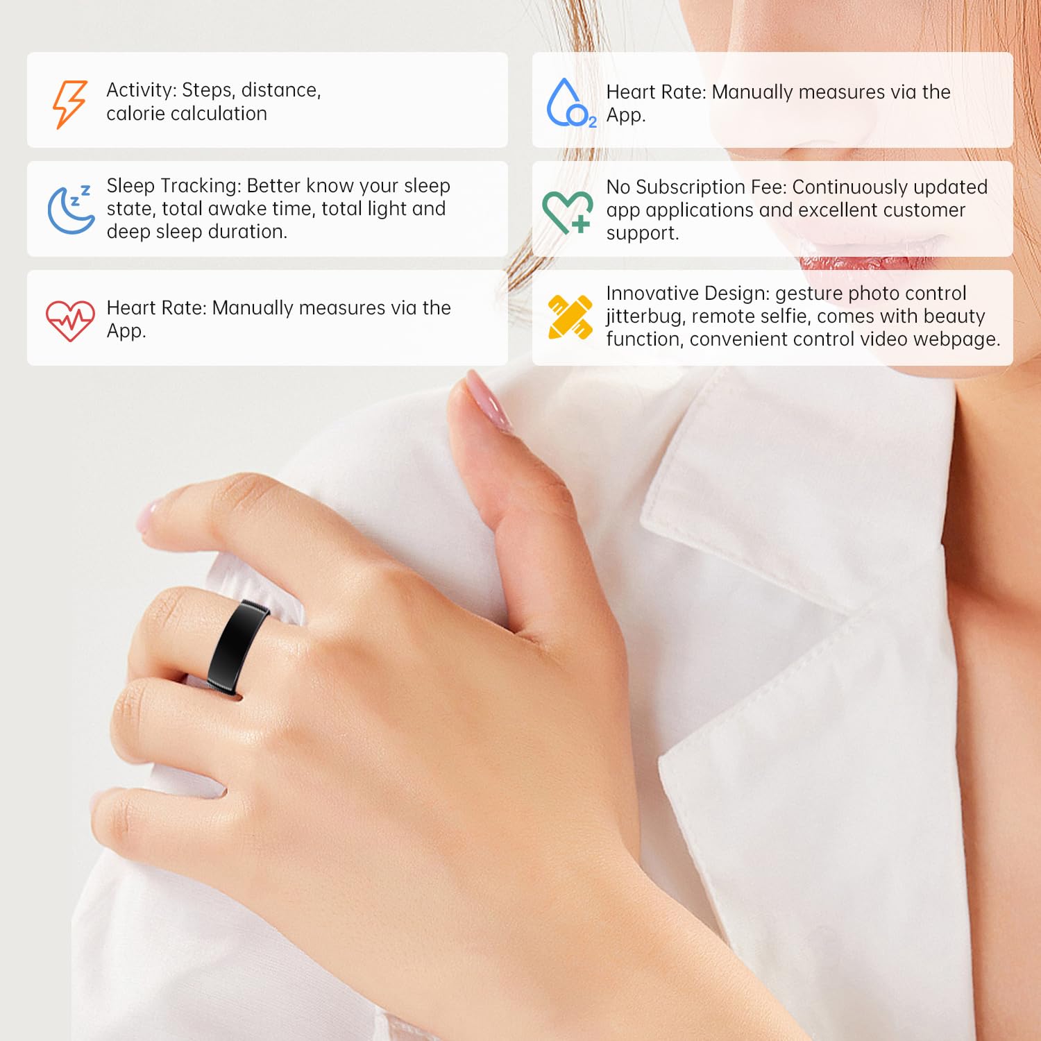 Smart Ring Health Tracker with Heart Rate Monitor, Sleep Tracking & Activity Tracker - Free Subscription Included - Gesture Control for Photos & Videos - Perfect for Fitness Enthusiasts & Busy Professionals