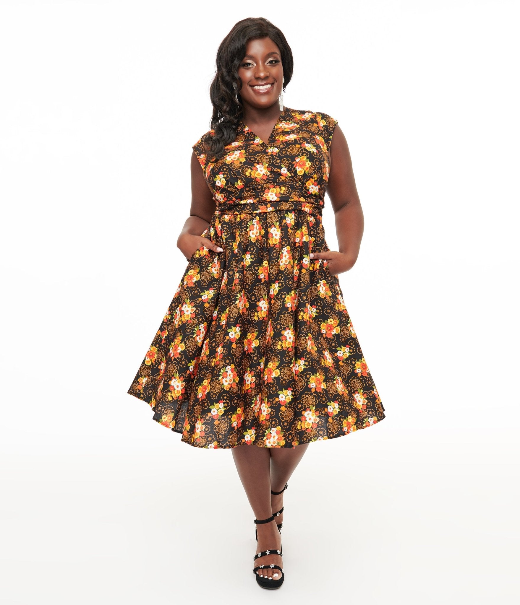 Vintage 1950s Plus Size Brown Floral Cotton Swing Dress - Retro Greta Style for Women | Perfect for Parties, Weddings & Everyday Wear