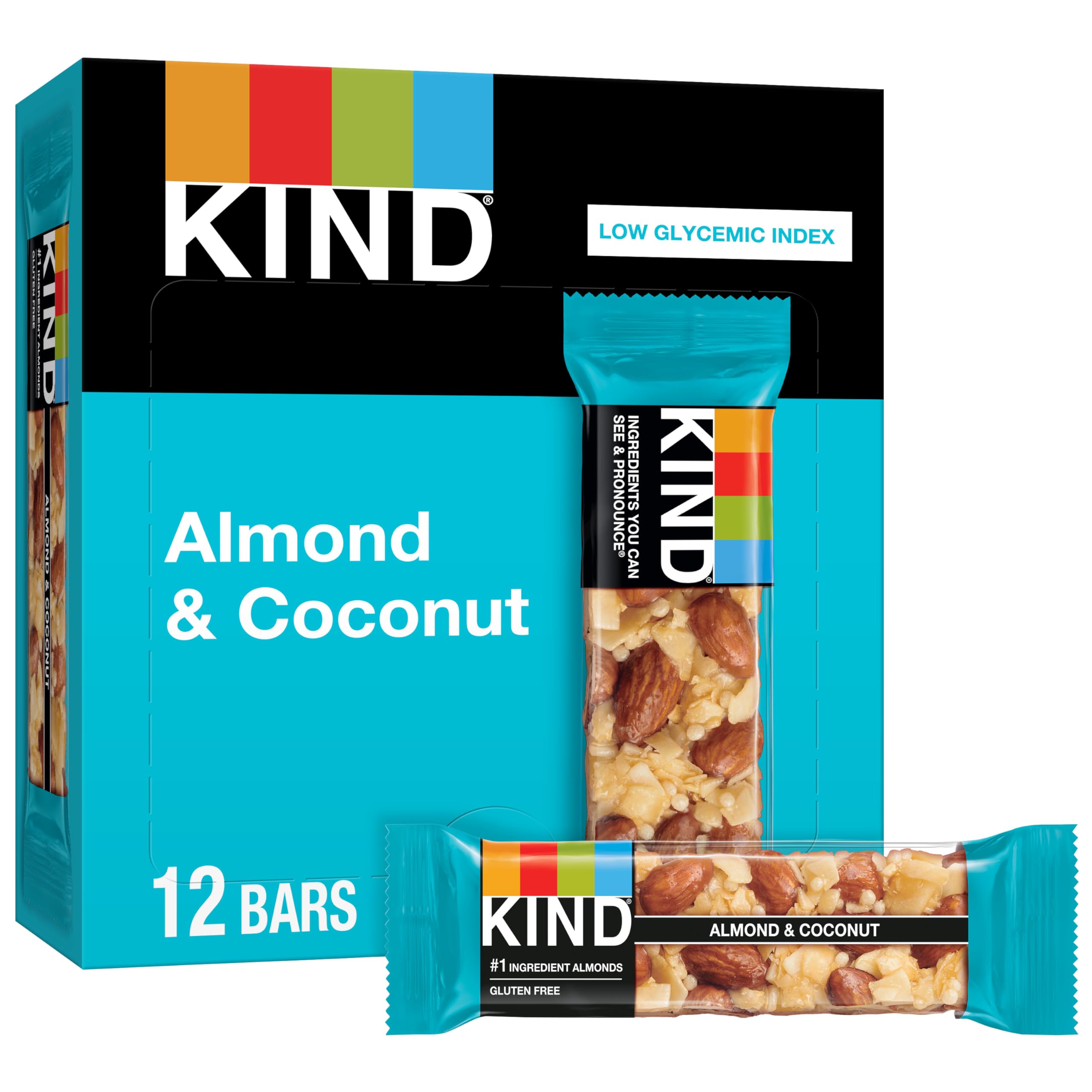 KIND Almond & Coconut Healthy Snack Bars - Gluten Free, Non-GMO, 12 Count - Perfect for On-the-Go Breakfast, Office Snacks & Post-Workout Energy Boost