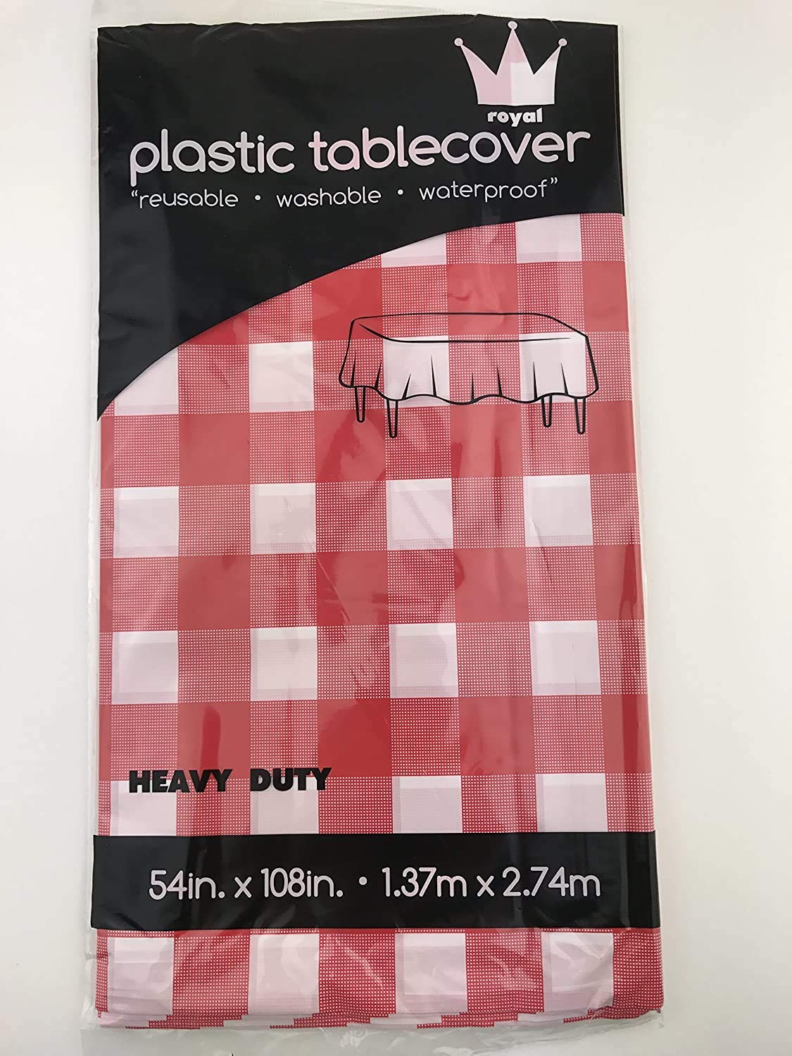 3-Pack Red Gingham Checkered Plastic Tablecloths 54x108 Inch - Disposable & Reusable Rectangular Party Table Covers for Picnics, BBQs, Birthdays, and Outdoor Events
