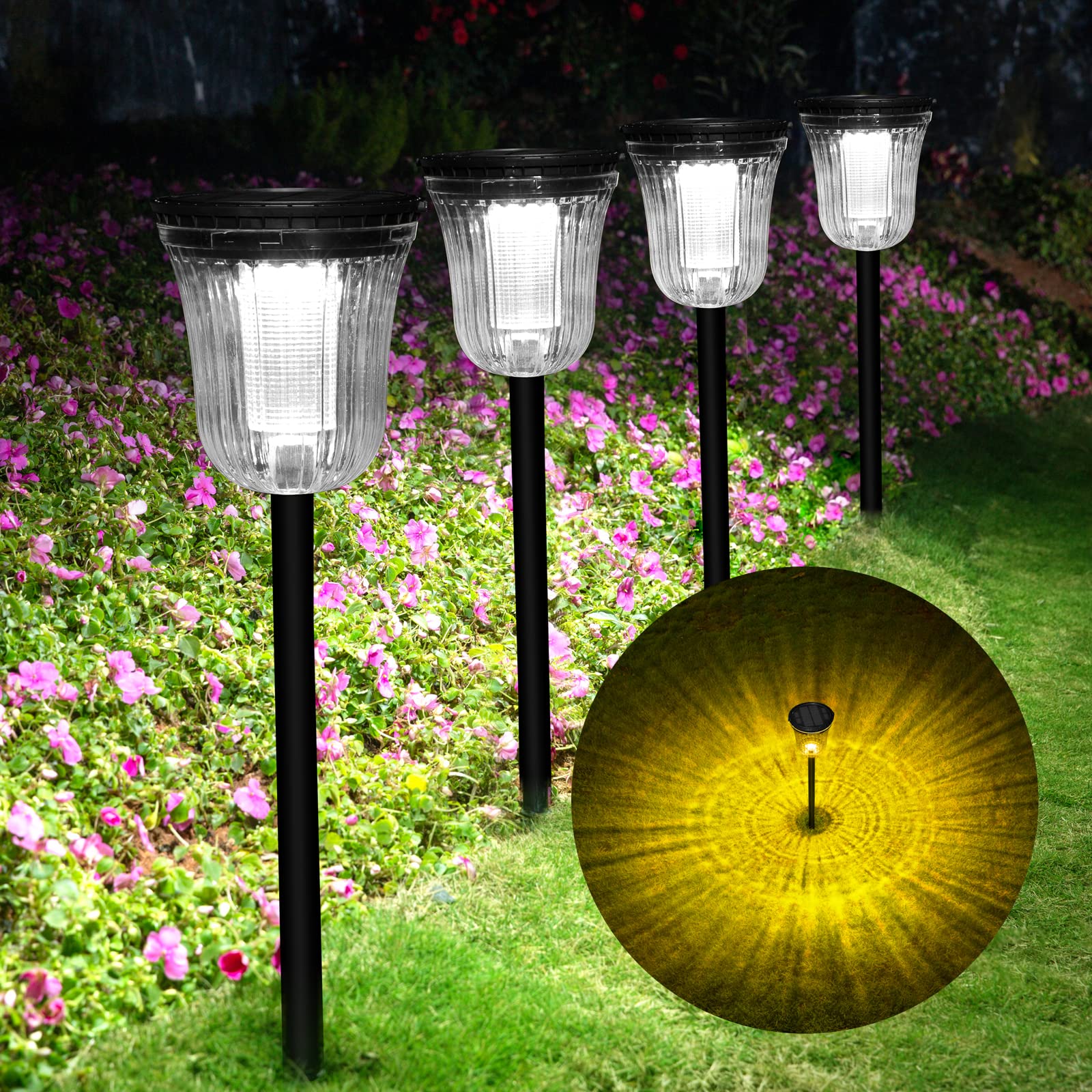 Solar Pathway Lights Outdoor - 4 Pack Waterproof 200 Lumens Super Bright Solar Garden Lights with Auto On/Off (Up to 14 Hours) - Perfect for Yard, Lawn, Walkway, Driveway, and Garden Path Lighting at Night