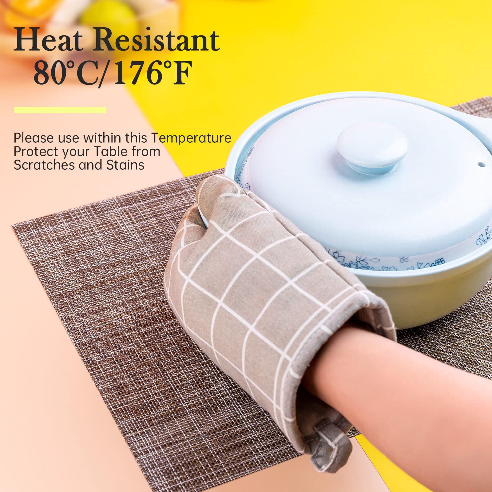 6-Pack Washable Vinyl Placemats for Dining Table - PVC Woven Non-Slip Table Mats (Cappuccino) - Indoor/Outdoor Use for Kitchen, Patio, Picnic & Restaurant