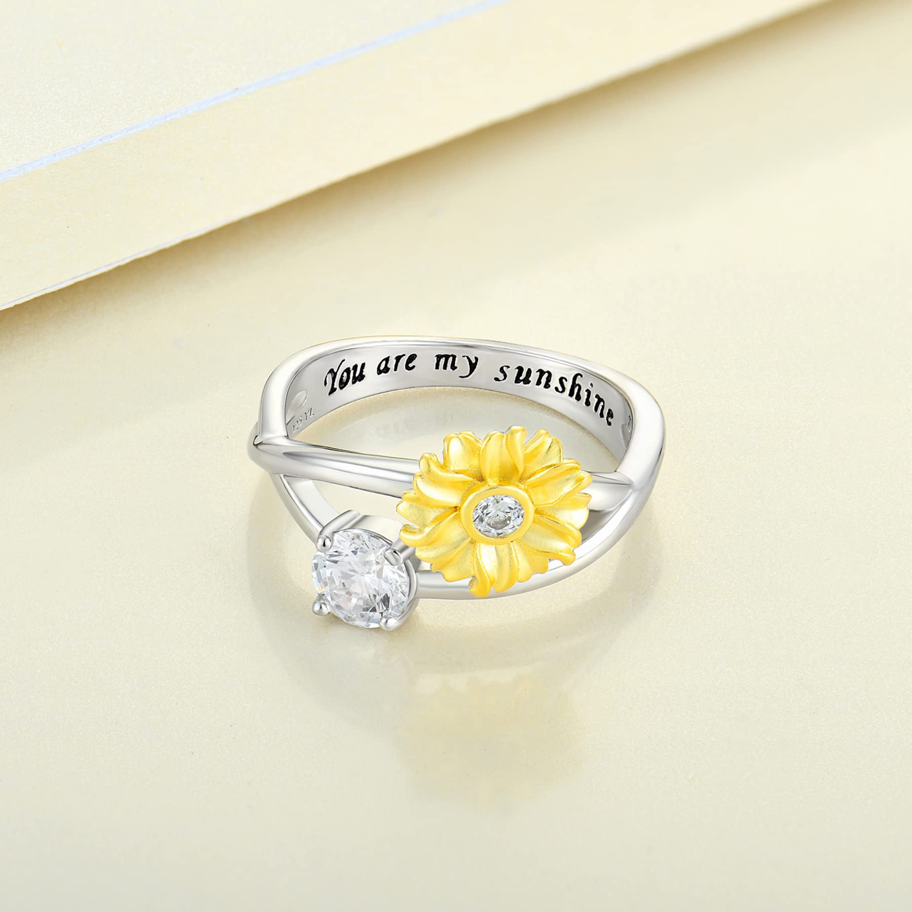 YL Sunflower Rings for Women - 925 Sterling Silver Infinity Rings with Cubic Zirconia Flower Jewelry - Perfect for Weddings, Anniversaries & Everyday Elegance