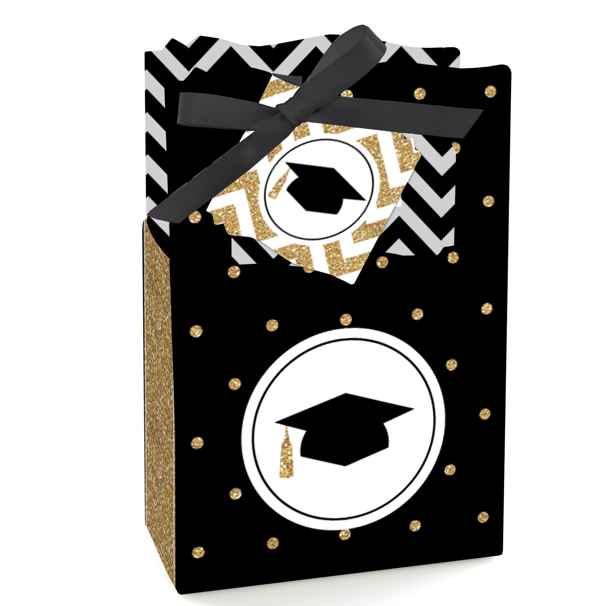 Big Dot of Happiness Gold Tassel Graduation Party Favor Boxes - Set of 12 Elegant Decorations for Graduation Ceremonies, School Events & Celebration Gifts