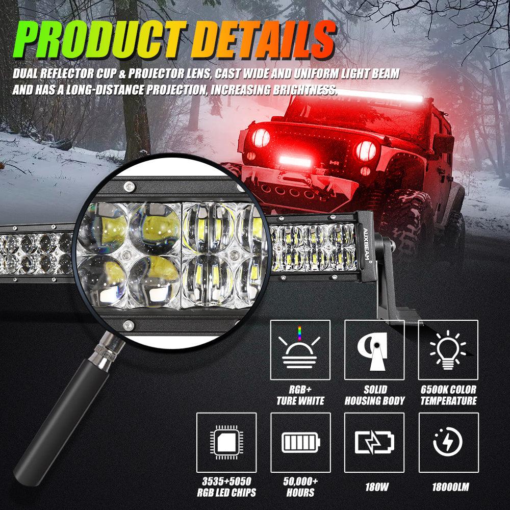 32 Inch V PRO Series Straight RGBW Color Changing LED Light Bar & Rock Light Combo Kit - Off Road, Truck, Jeep, ATV, UTV Lighting for Adventure & Night Driving