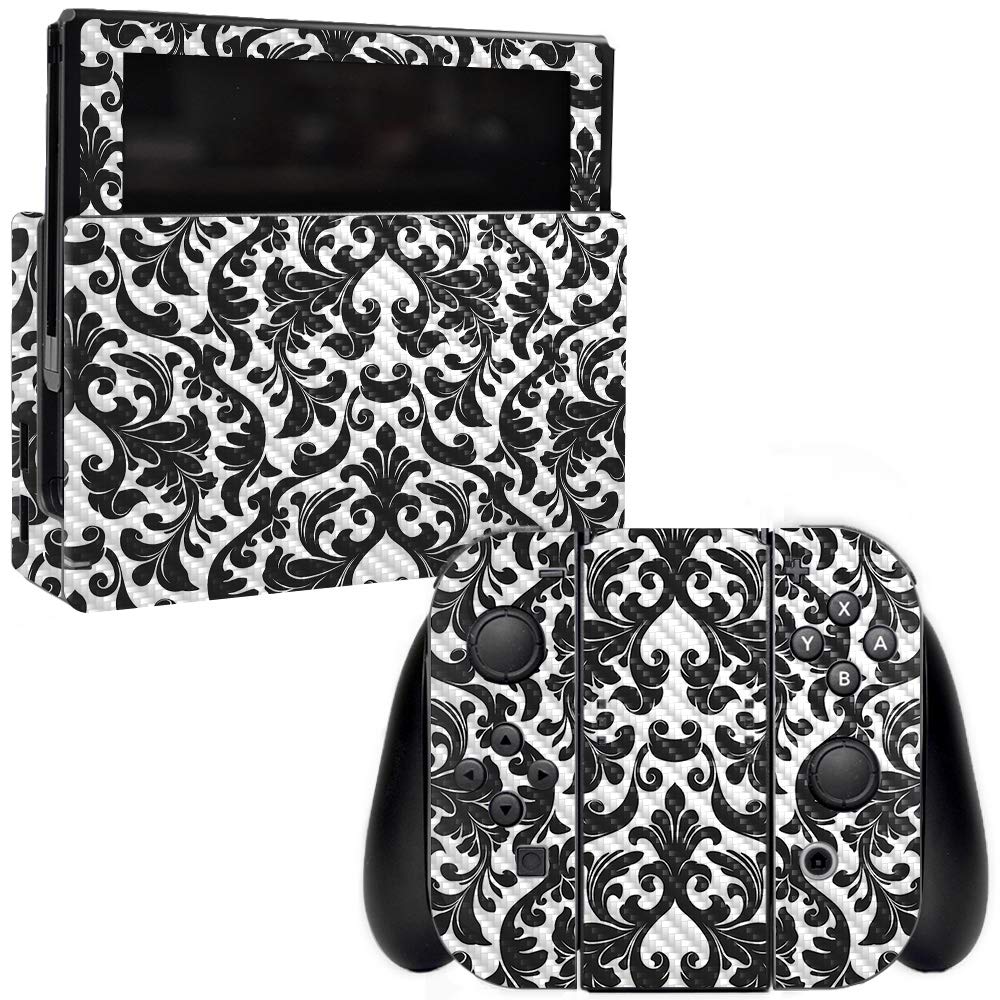 Premium Carbon Fiber Skin for Nintendo Switch - Black Damask Design | Protective & Durable Textured Cover | Easy to Apply & Remove | Made in USA | Perfect for Gaming Protection & Style Enhancement