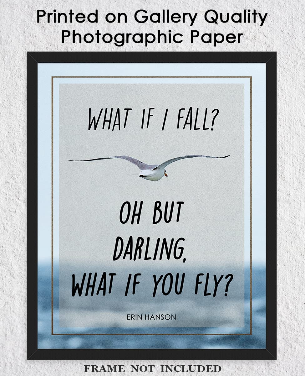 Inspirational Wall Art Poster - 'What if I Fall, Oh but Darling' Motivational Quote 8x10 - Office & Home Decor for Men, Women & Kids - Positive Affirmations for Bedroom, Classroom & Workspace