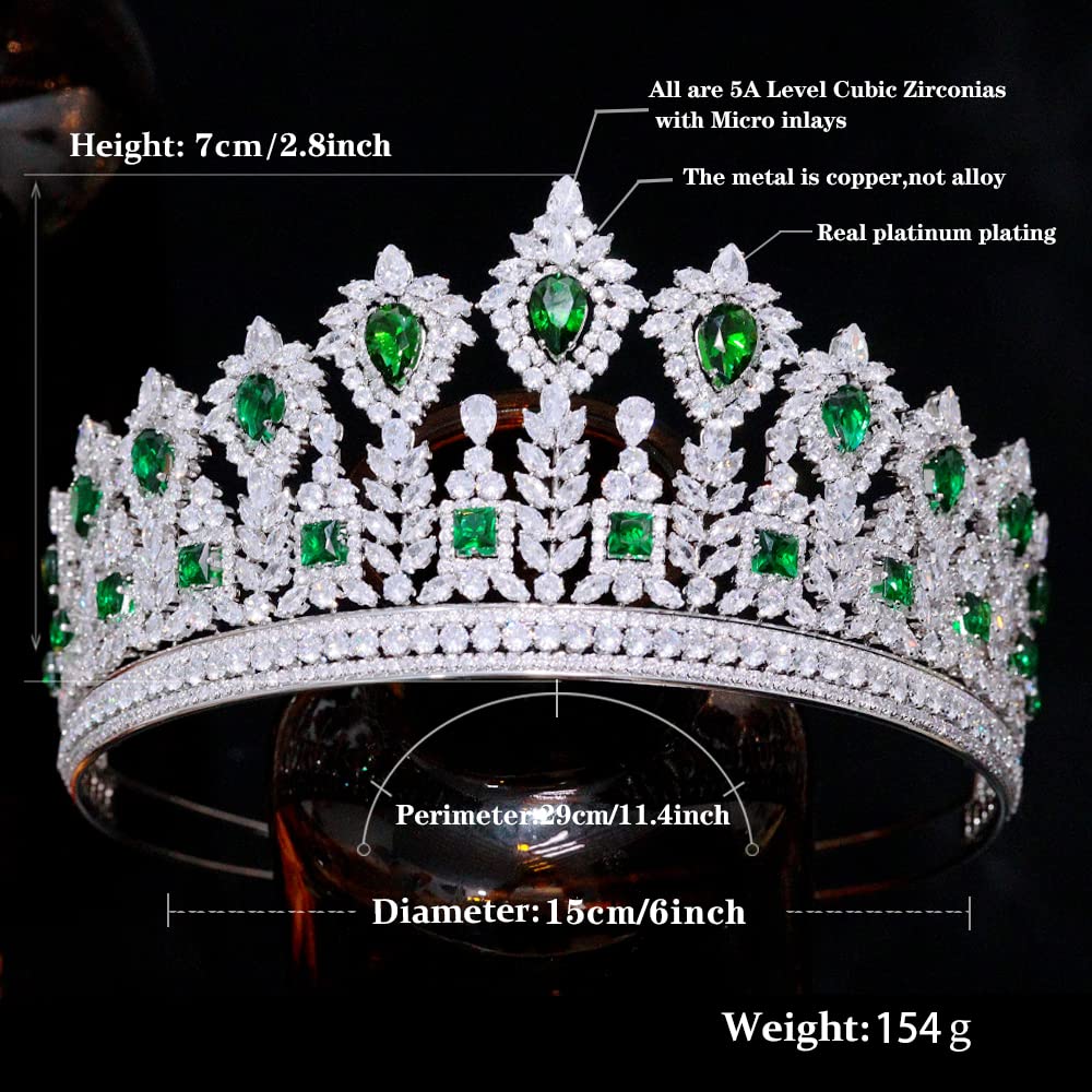 Jorsnovs Cubic Zirconia Princess Crown Tiara - Elegant Quinceañera & Bridal Headpiece with Large Emerald CZ Stones | Wedding, Prom, Pageant Hair Jewelry for Women & Girls | Perfect for Quinceañeras, Bridal Showers, and Special Occasions