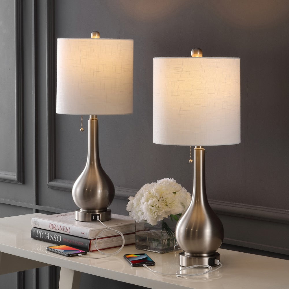 Modern Classic Gourd Iron LED Table Lamp with Pull Chain & Dual USB Ports - Stylish Bedside Lighting with Charging for Bedroom, Living Room, Office