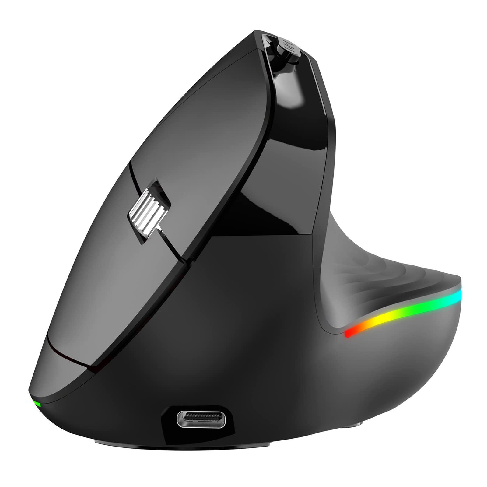 PINKCAT Wireless Ergonomic Vertical Mouse - 2.4G USB-C Rechargeable, Silent Click, Adjustable DPI (800/1200/1600) for Laptop, PC, Mac - Black | Perfect for Office Work, Gaming & Long Computer Sessions