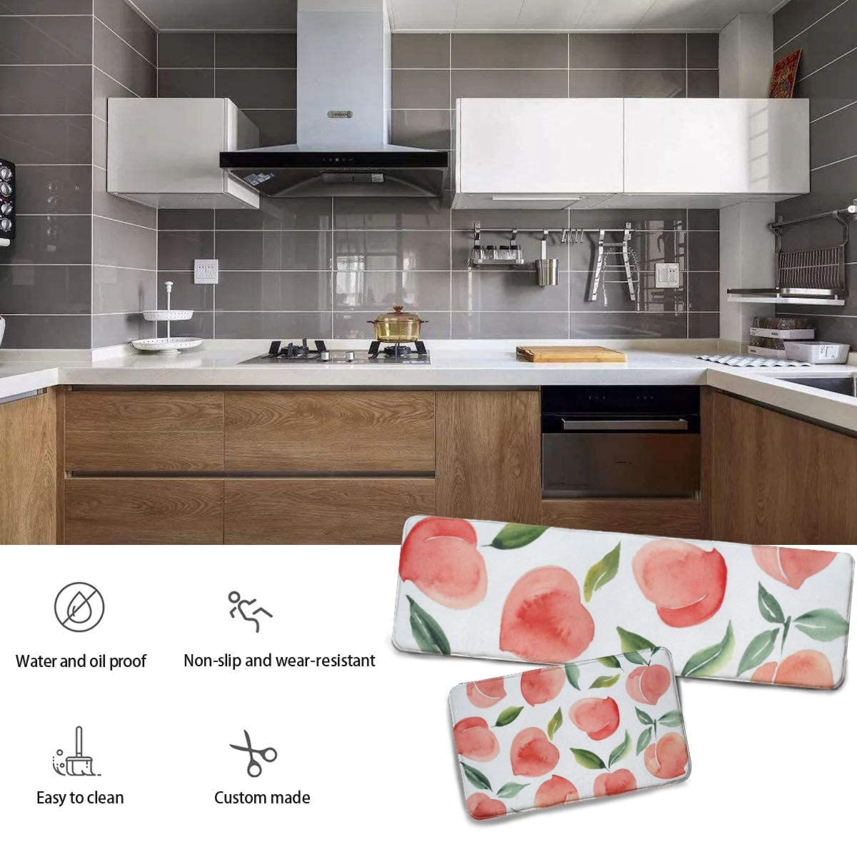 2 Pcs Non-Slip Kitchen Rug Set - Soft Flannel Washable Mats for Floor, Durable Anti-Skid Runner Rugs for Kitchen, Bathroom, Entryway (White, One Size) - Perfect for High Traffic Areas & Pet-Friendly Homes