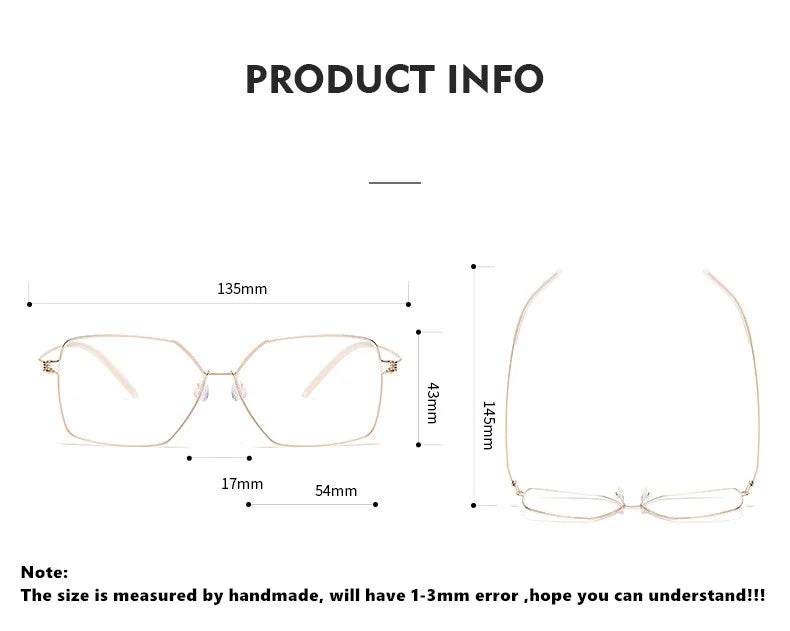 Aimee Women's Full Rim Polygon Square Screwless Titanium Eyeglasses Frame 61008 - Lightweight & Durable Glasses for Work, Reading, and Fashion Accessories