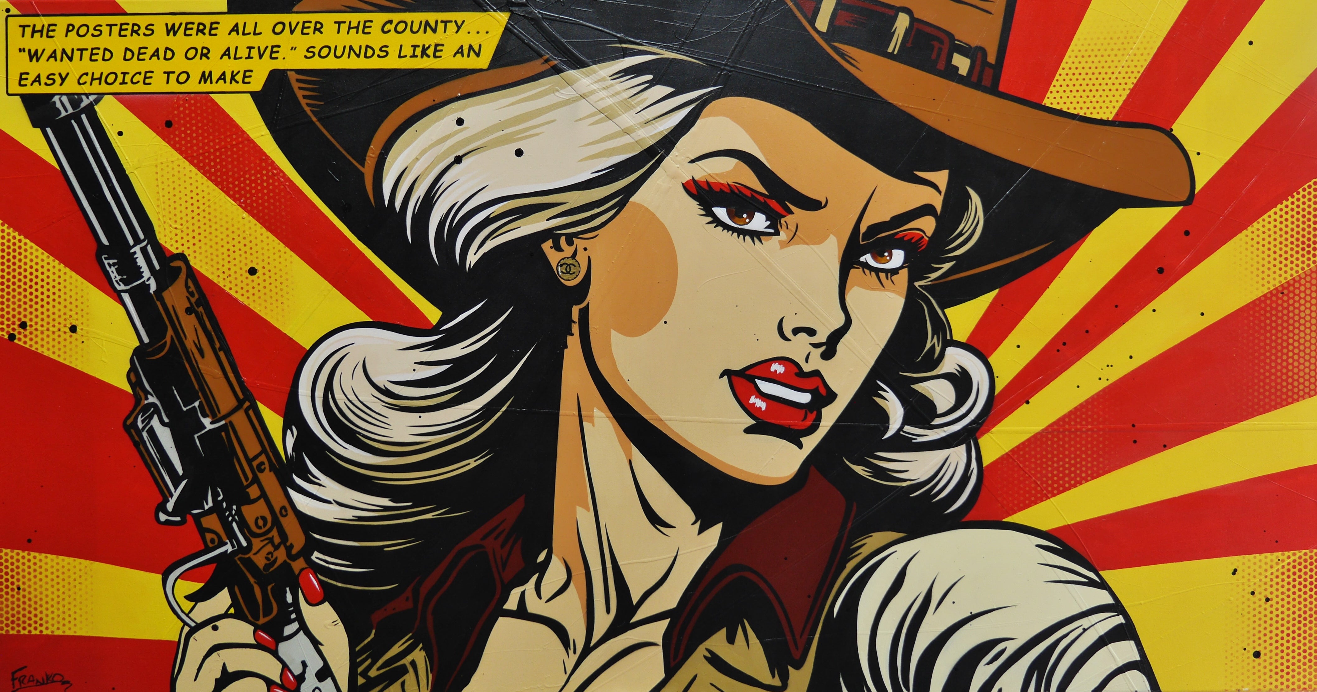190cm x 100cm Cowgirl Classic Pop Art Canvas Painting - Western Wall Decor for Living Room, Bedroom & Office