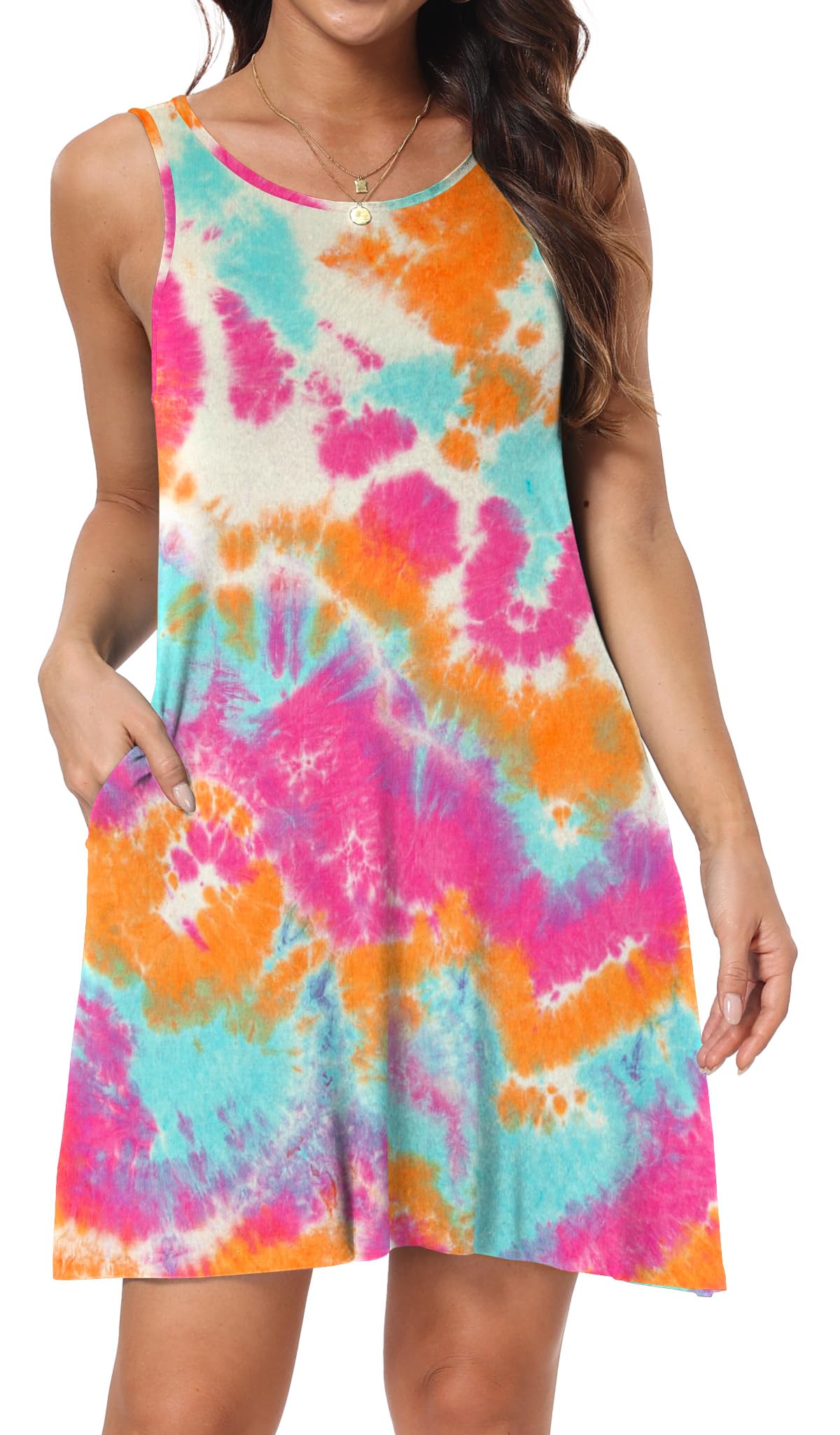 HAOMEILI Women's Summer Casual Swing T-Shirt Dress with Pockets - Beach Cover Up, Lounge Wear & Vacation Outfit