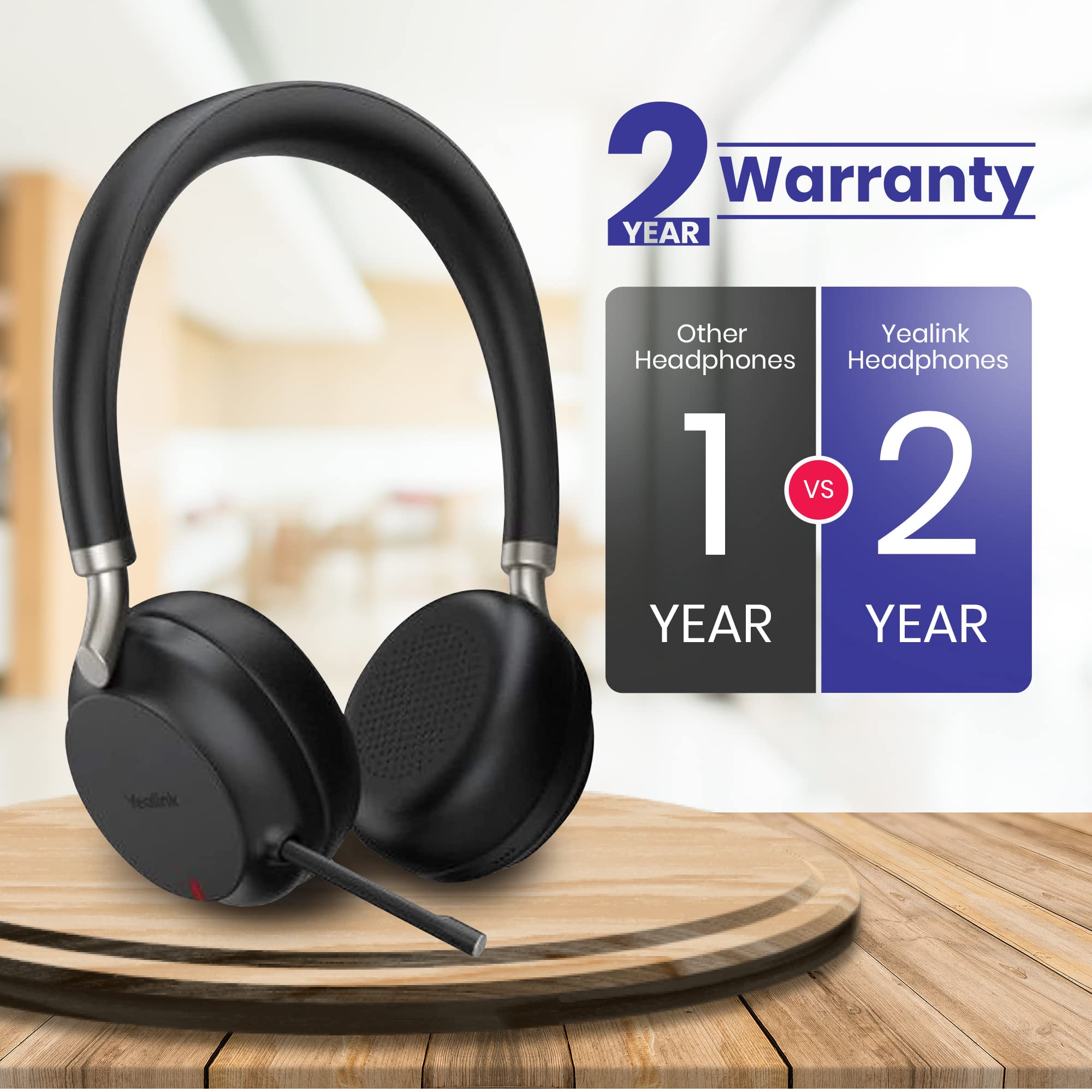 Yealink BH72 Wireless Bluetooth Headset for Microsoft Teams - USB-A Office Headset with Noise Cancellation (Black) | Includes Global Teck Microfiber Cloth | Perfect for Remote Work, Video Conferencing & Call Centers