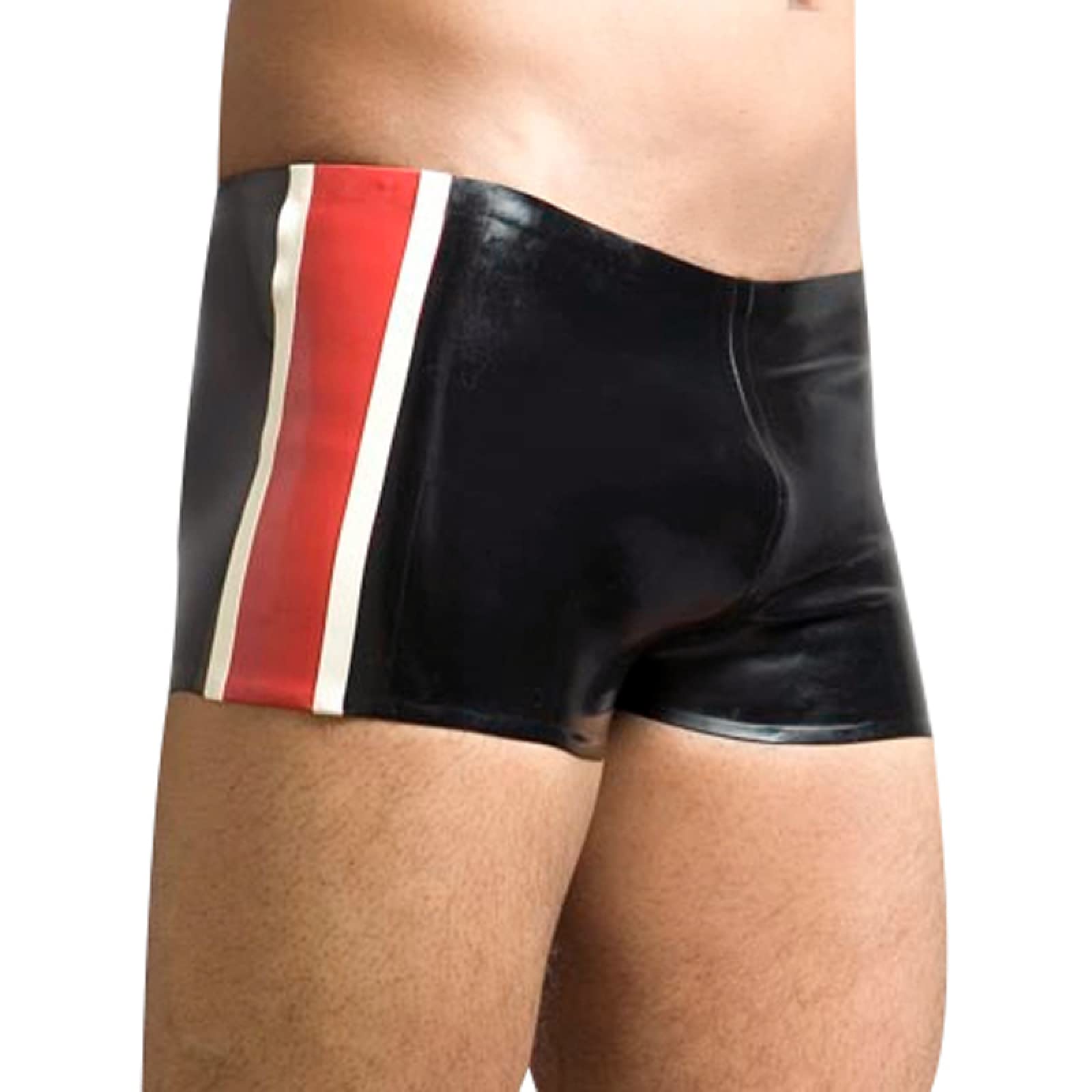 Sexy Black and Red Latex Boxer Shorts for Women - Stretchy Rubber Underwear with Trims - Perfect for Cosplay, Lingerie & Nightwear