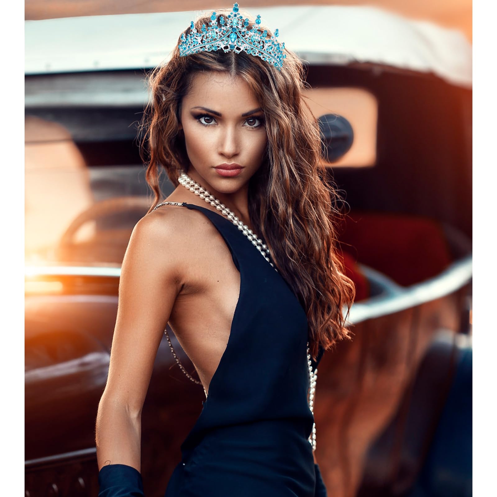 Blue Crystal Birthday Queen Tiara Crown for Women & Girls – Elegant Princess Headband with Combs | Perfect for Birthday Parties, Pageants, Prom, Weddings & Special Occasions | Great Gift for Mom, Daughter & Friends