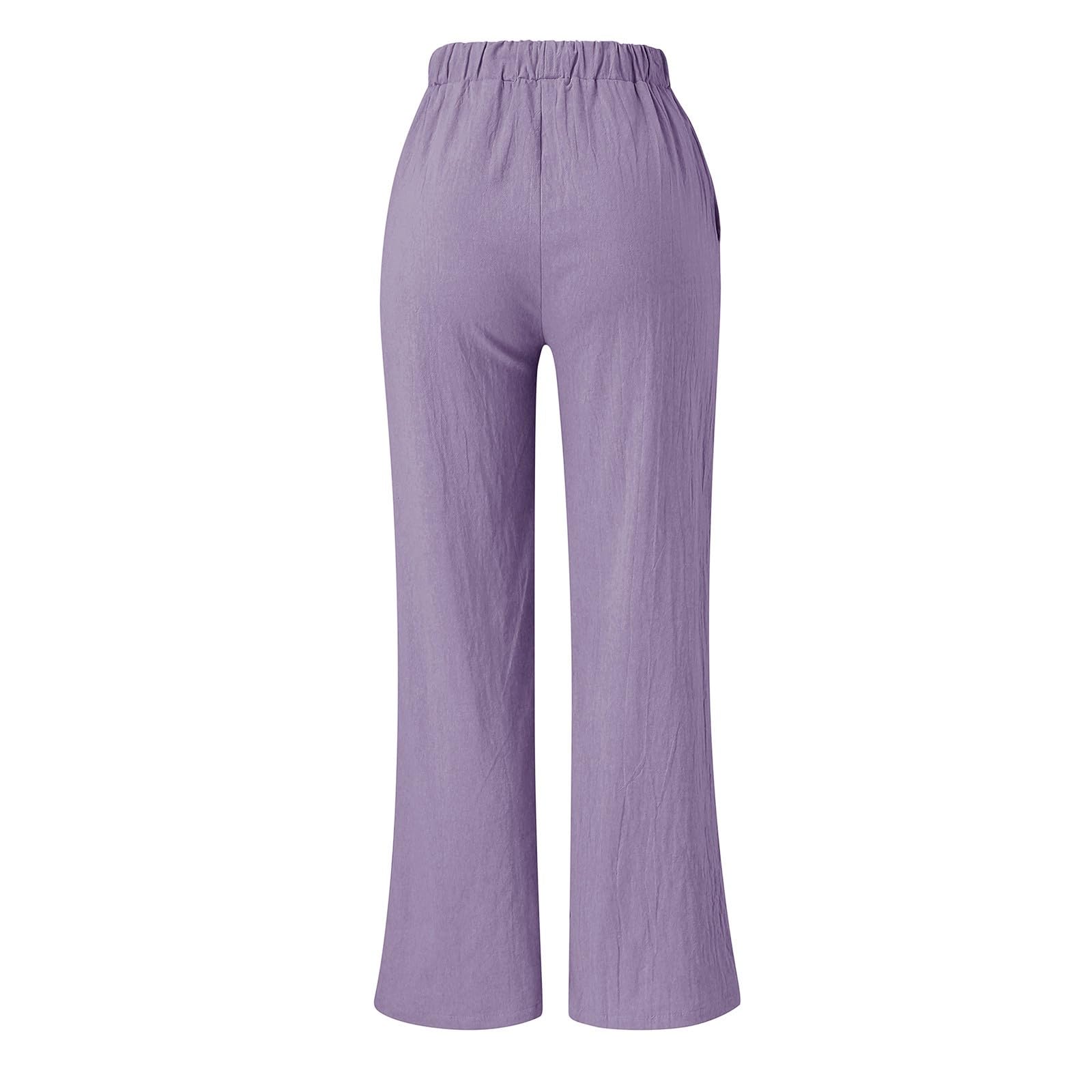 2024 Women's Summer Linen Pants - Straight Leg Elastic Waist Casual Palazzo Beach Trousers with Pockets | Comfortable & Breathable for Travel, Vacation & Everyday Wear