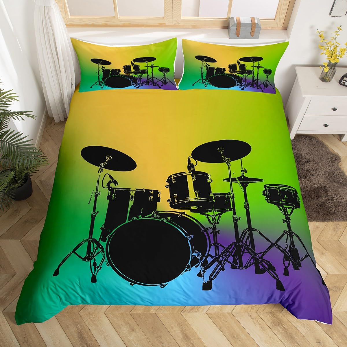 Boys Rock Music Duvet Cover Set - Soft Microfiber Drum Kit Bedding for Kids & Teens (Twin Size) with Zipper Closure & Pillowcase - Perfect for Rock Music Lovers' Bedroom Decor | Great Gift for Birthday & Christmas